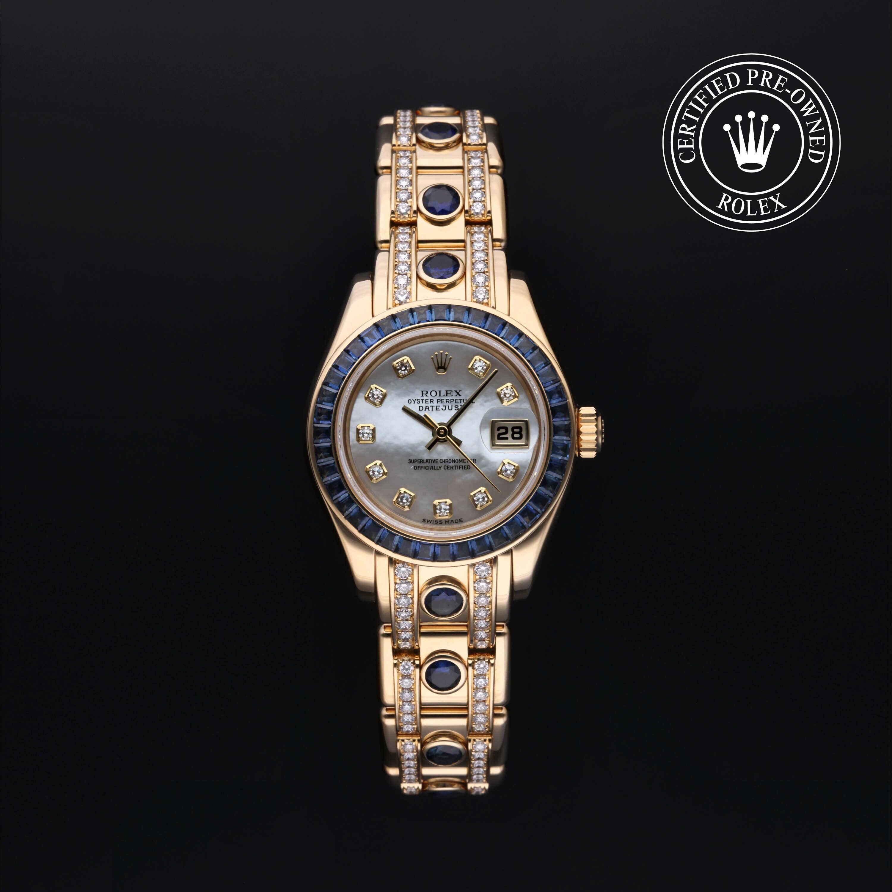 Rolex Certified Pre-owned Pearlmaster M80308SA-0003 front on black background