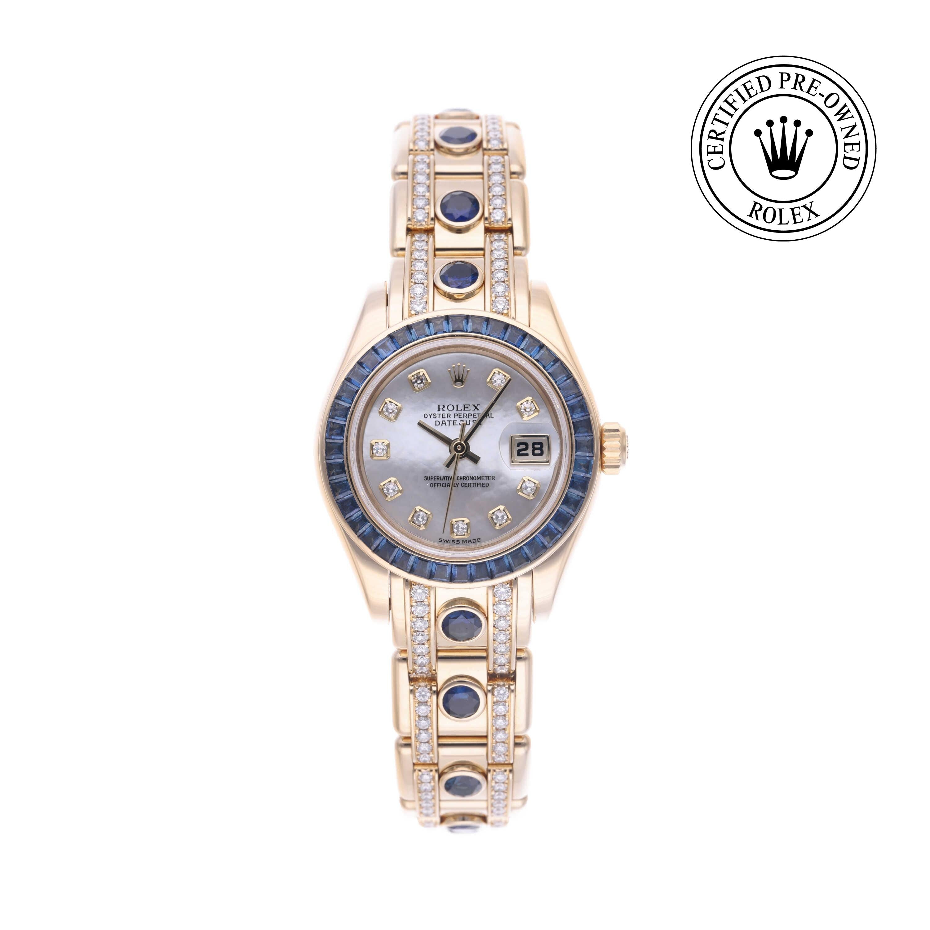 Rolex Certified Pre-owned Pearlmaster M80308SA-0003 front on white background