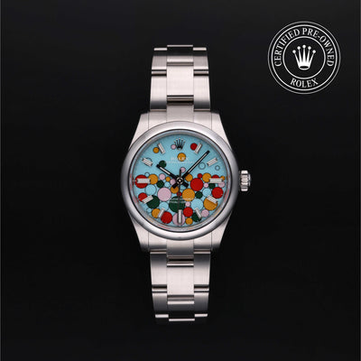 Rolex Certified Pre-owned Oyster Perpetual M277200-0010 front on black background