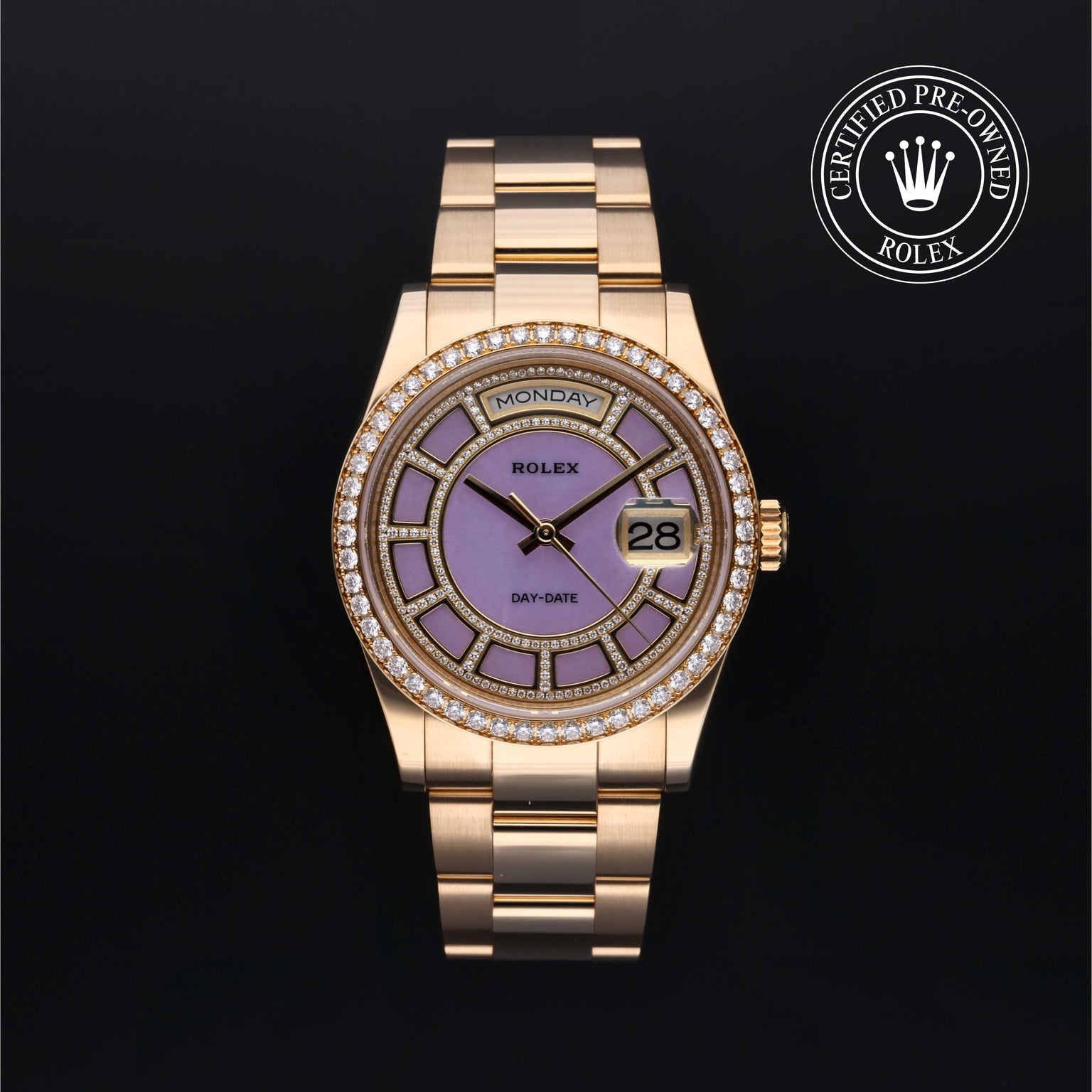 Rolex Certified Pre-owned Day-date M118348-0190 front on black background