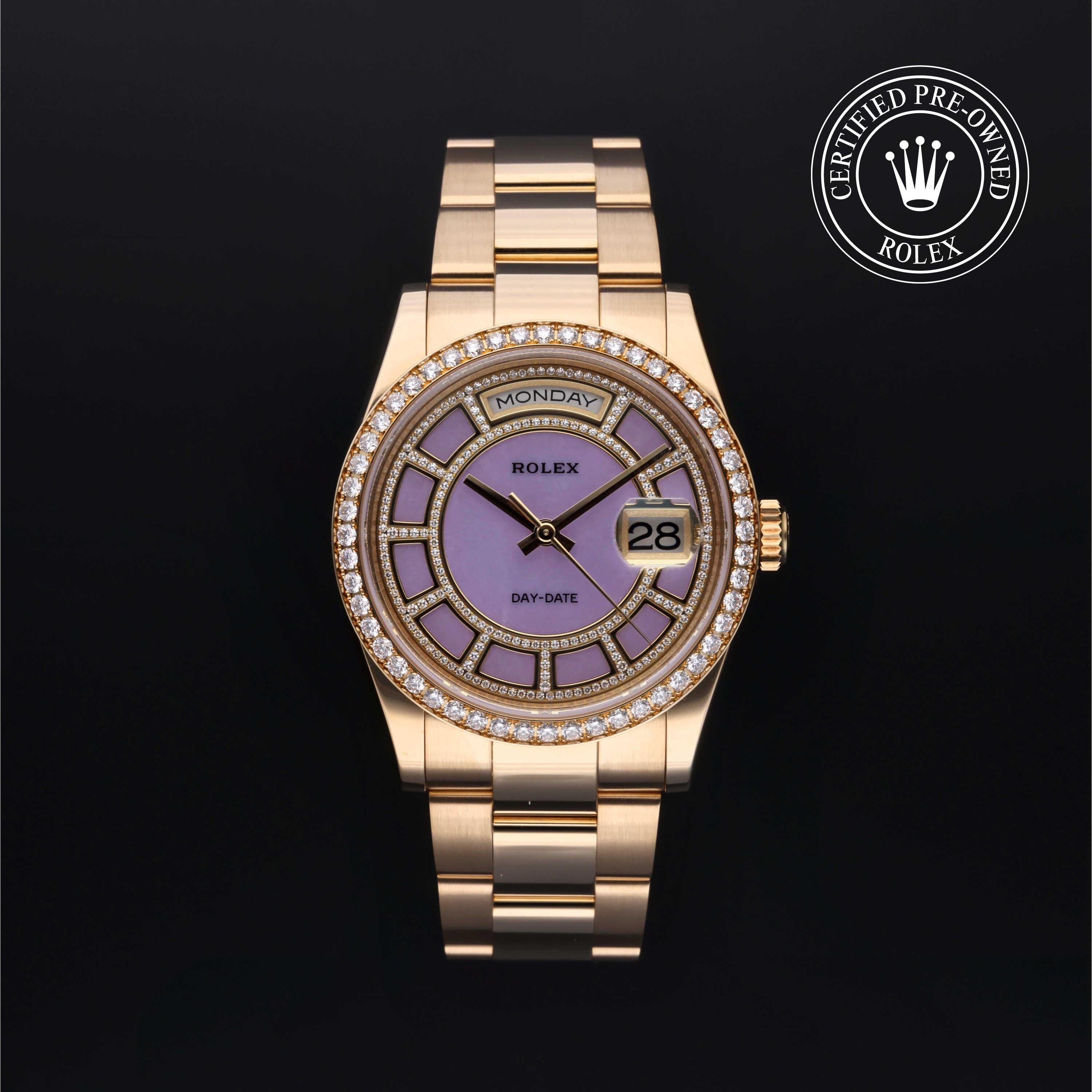 Rolex Certified Pre-owned Day-date M118348-0190 front on black background