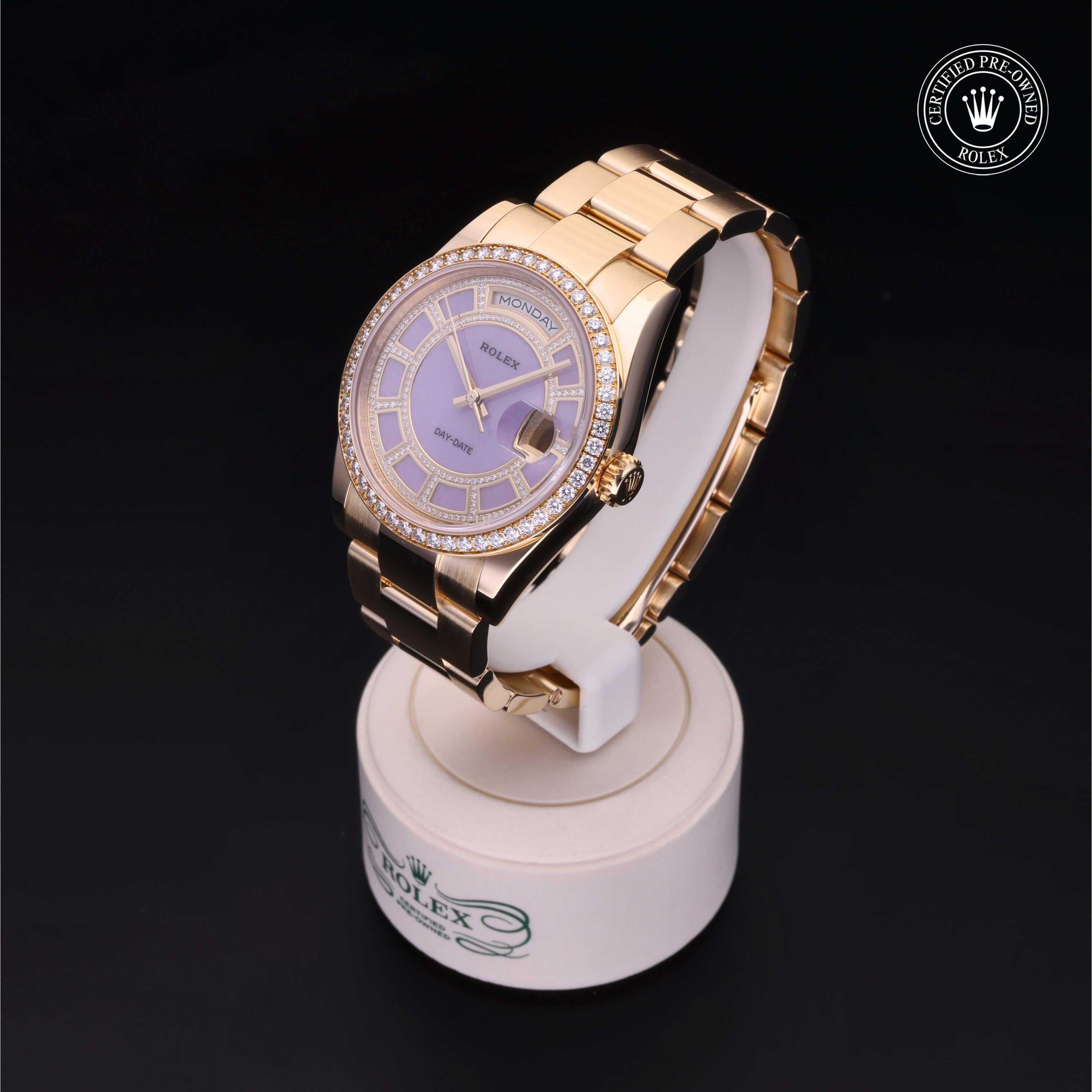Rolex Certified Pre-owned Day-date M118348-0190 front on black background