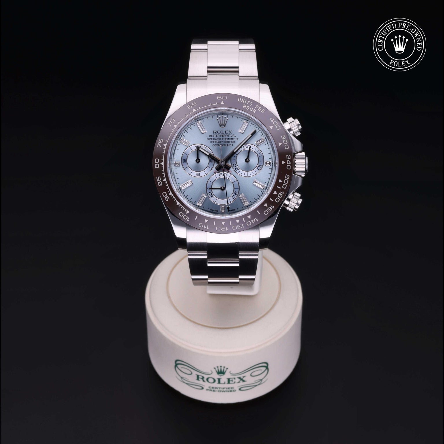 Rolex Certified Pre-owned Daytona M116506-0002 front on black background