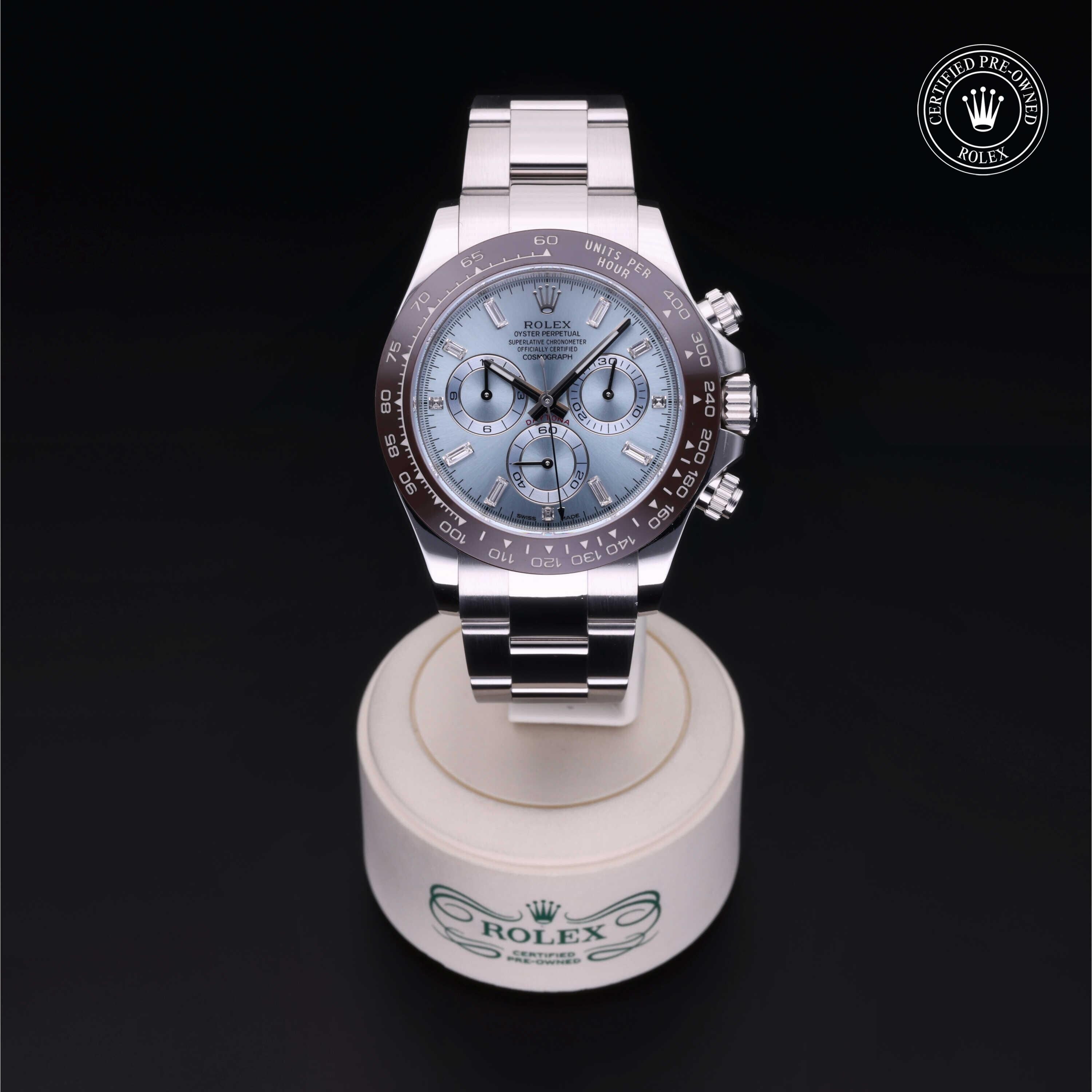 Rolex Certified Pre-owned Daytona M116506-0002 front on black background