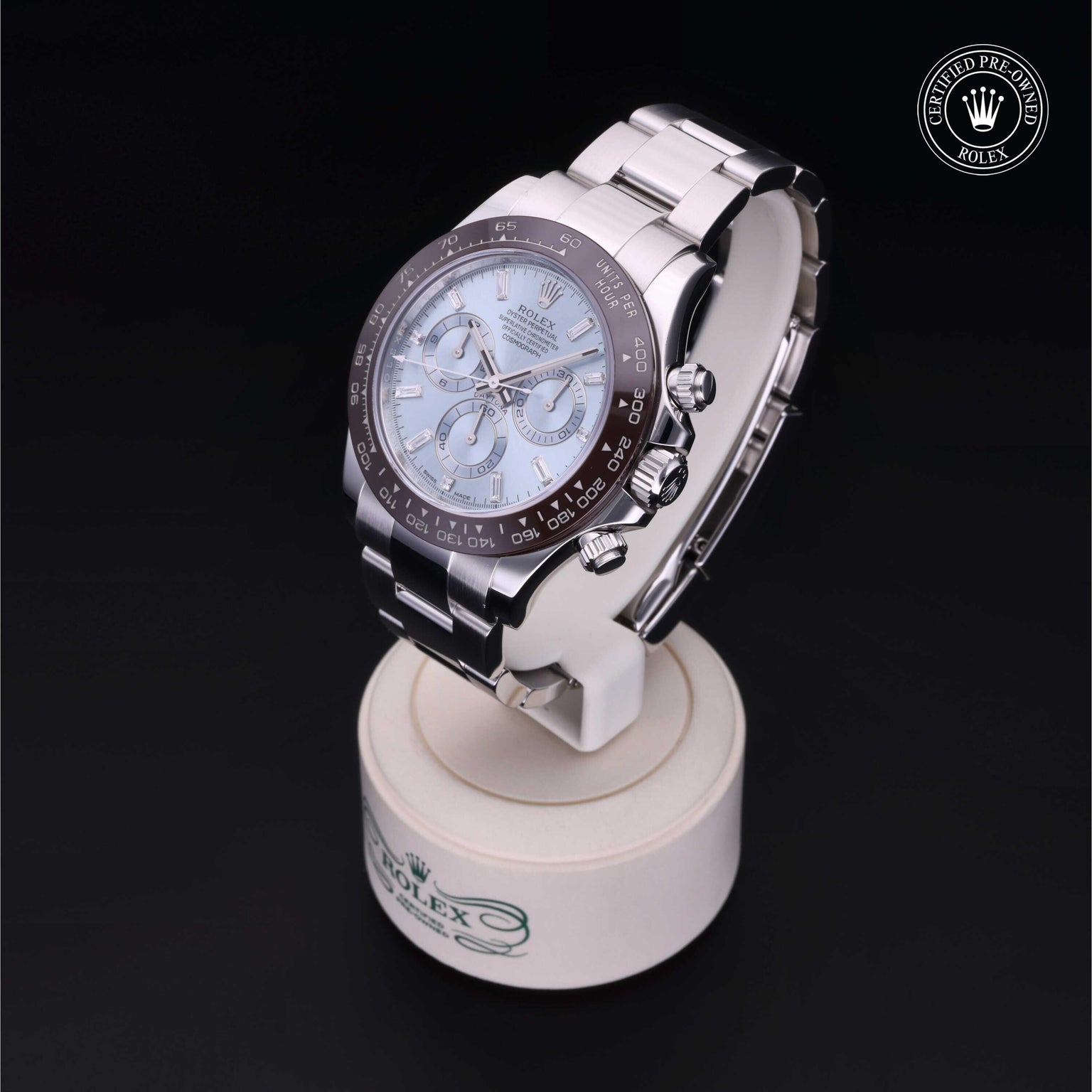 Rolex Certified Pre-owned Daytona M116506-0002 front on black background
