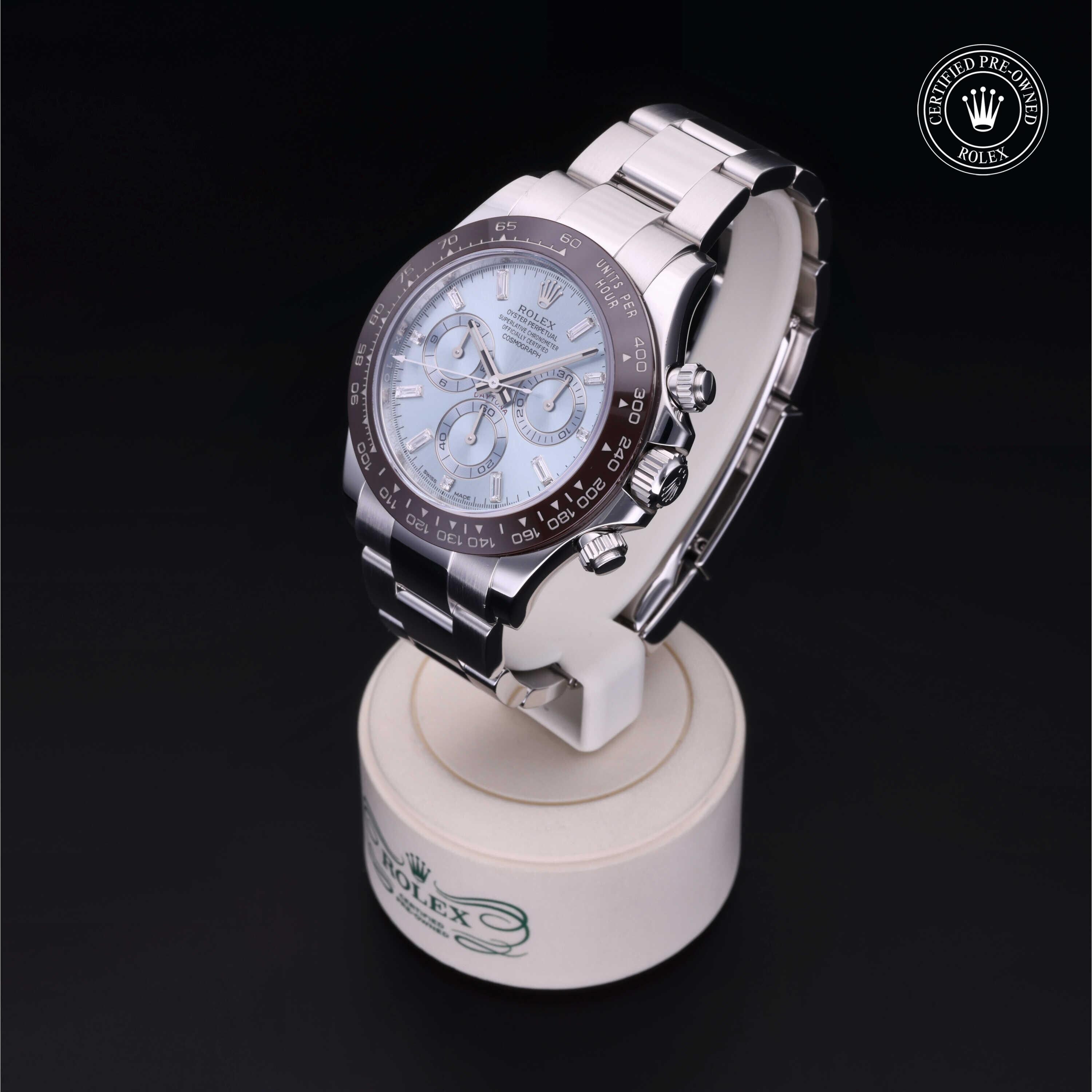 Rolex Certified Pre-owned Daytona M116506-0002 front on black background