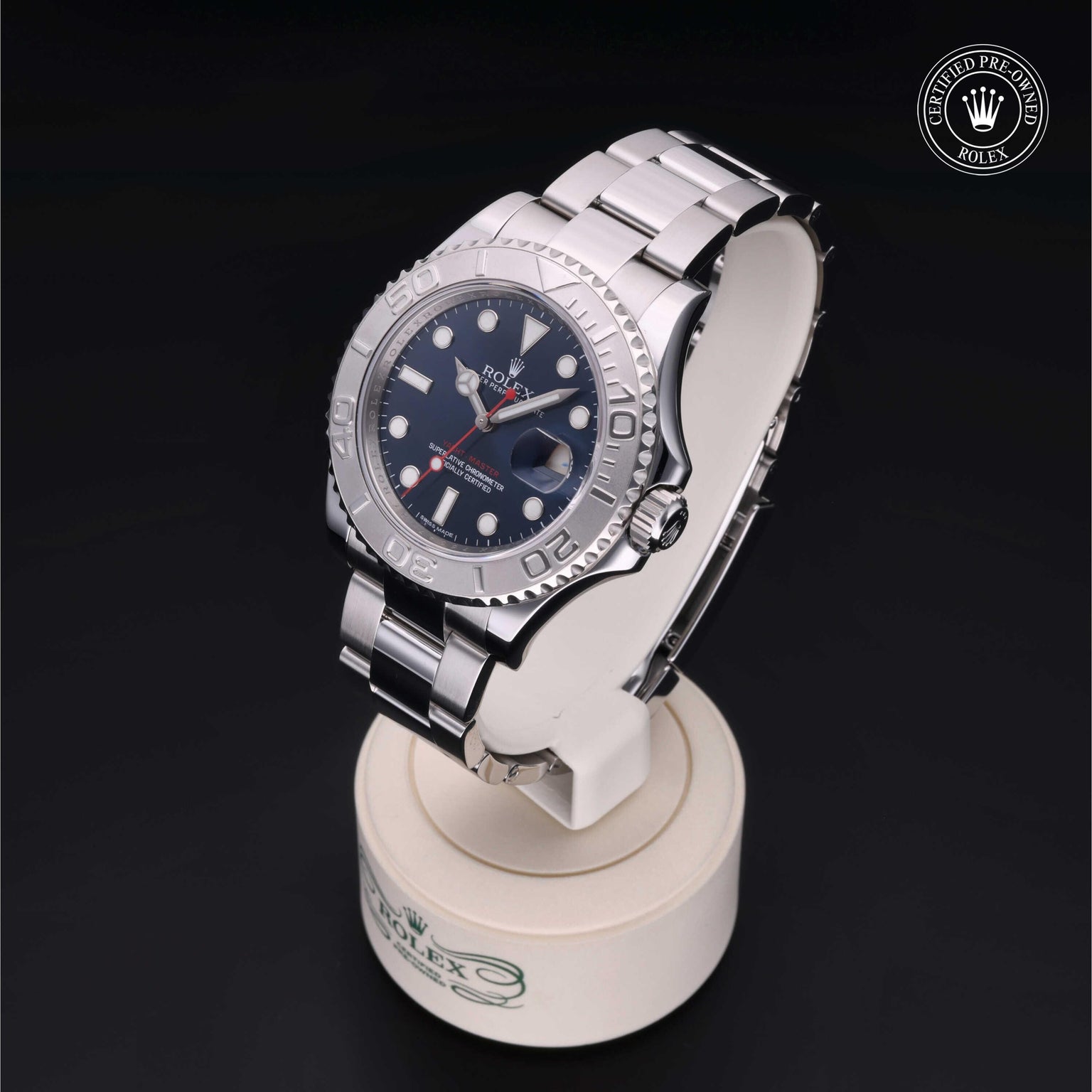 Rolex Certified Pre-owned Yacht-Master M116622-0001 front on black background