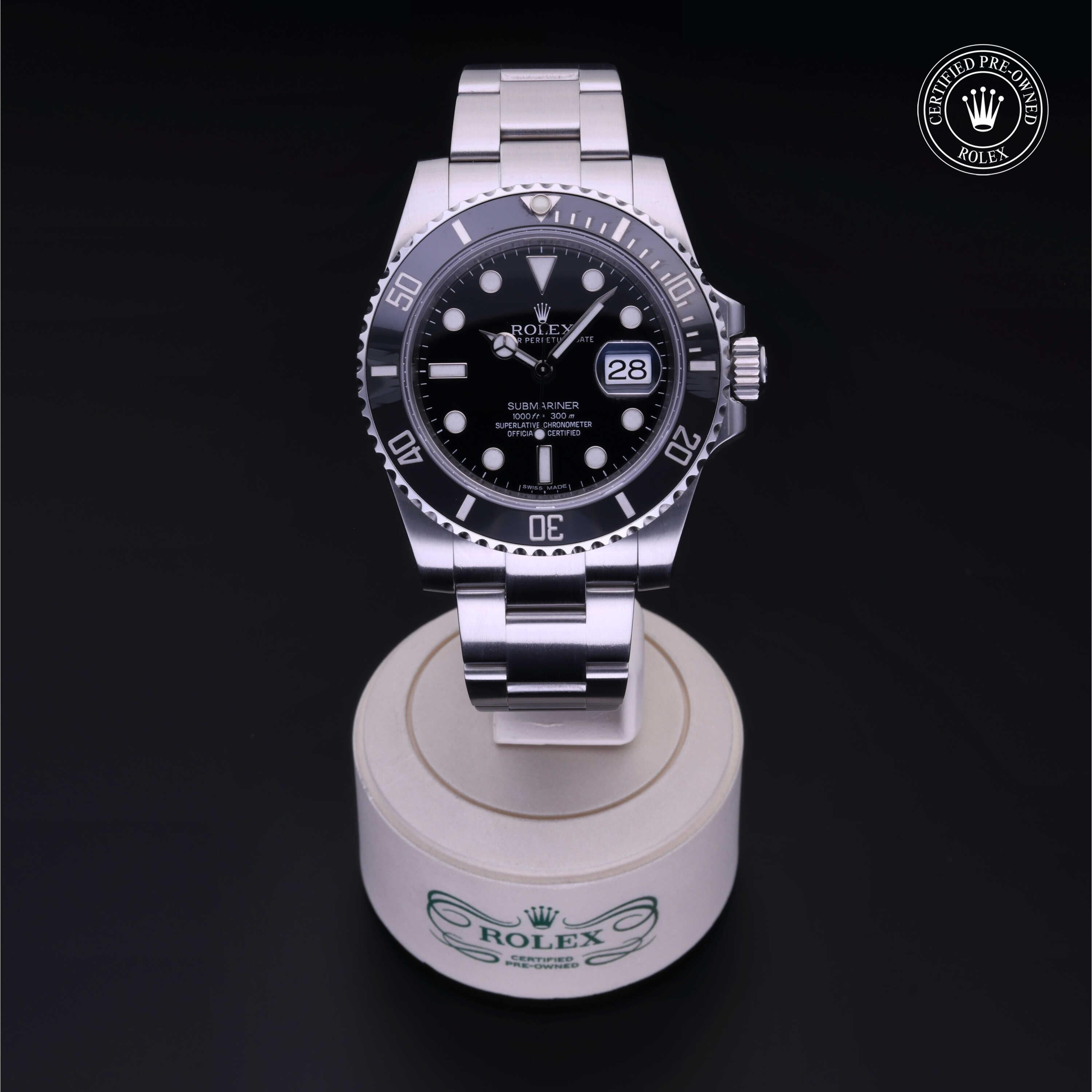 Rolex Certified Pre-owned Submariner M116610LN-0001 front on black background