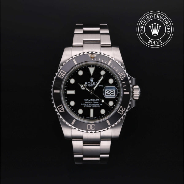 Rolex Certified Pre-owned Submariner M116610LN-0001 front on black background