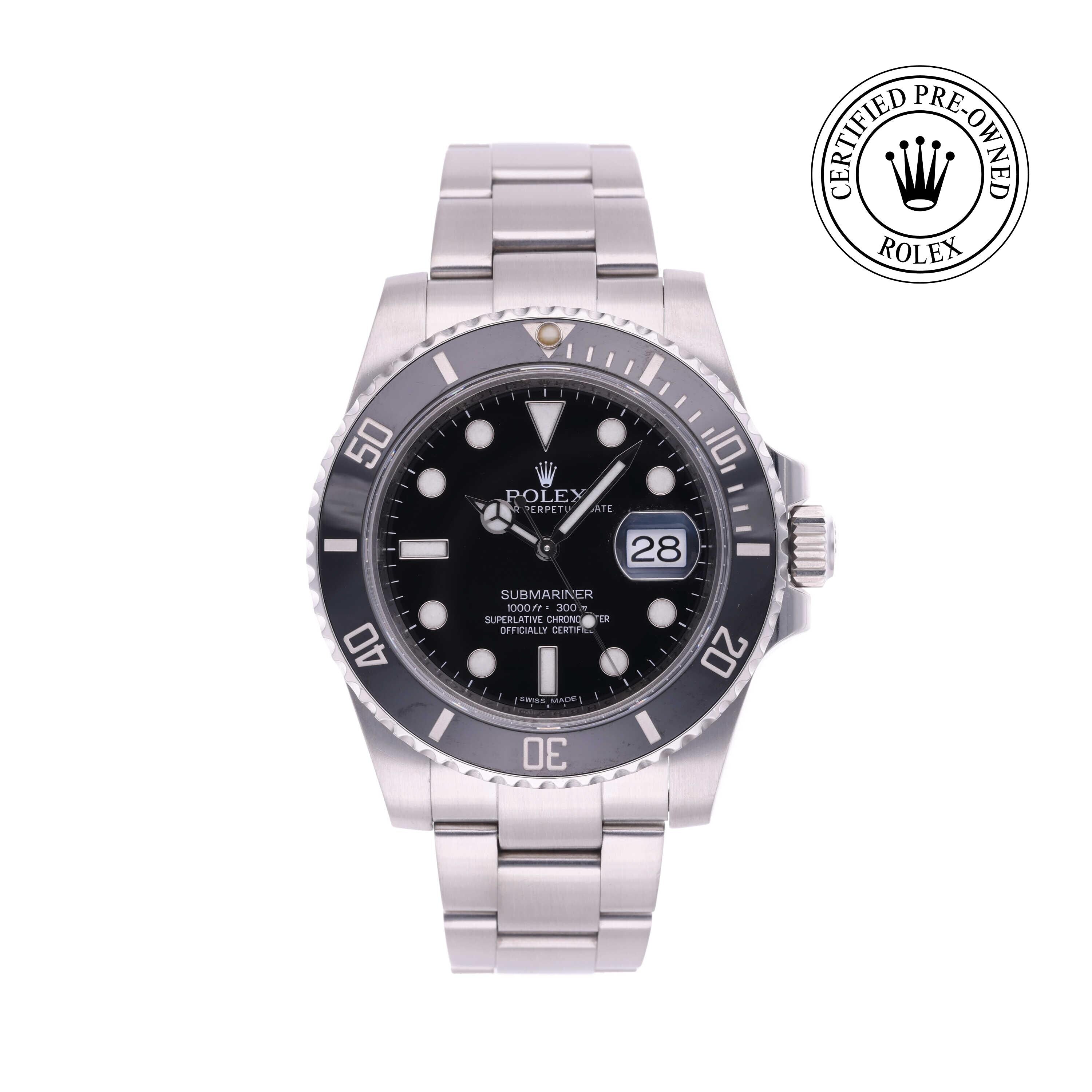 Rolex Certified Pre-owned Submariner M116610LN-0001 front on white background