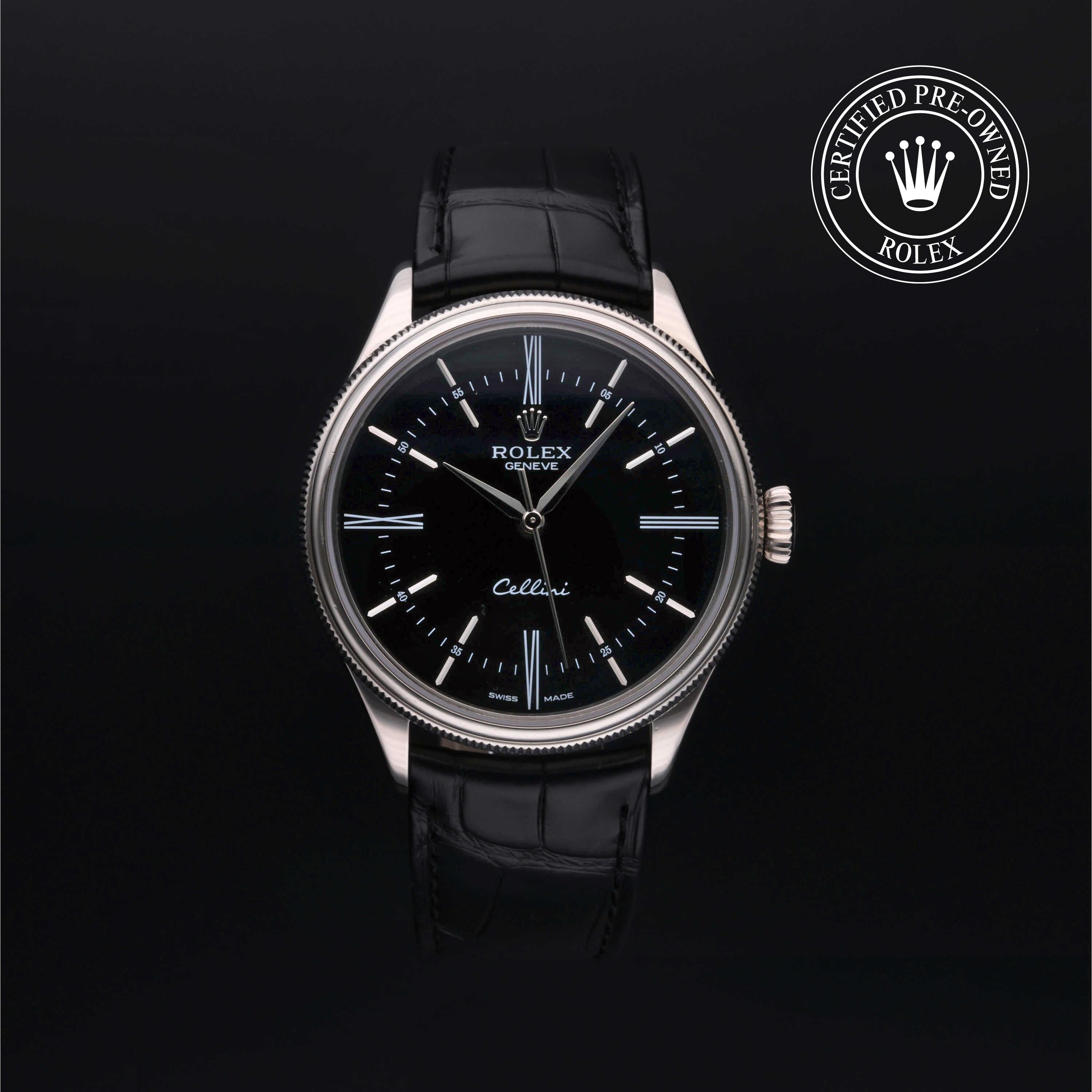 Rolex Certified Pre-owned Cellini M50509-0002 front on black background