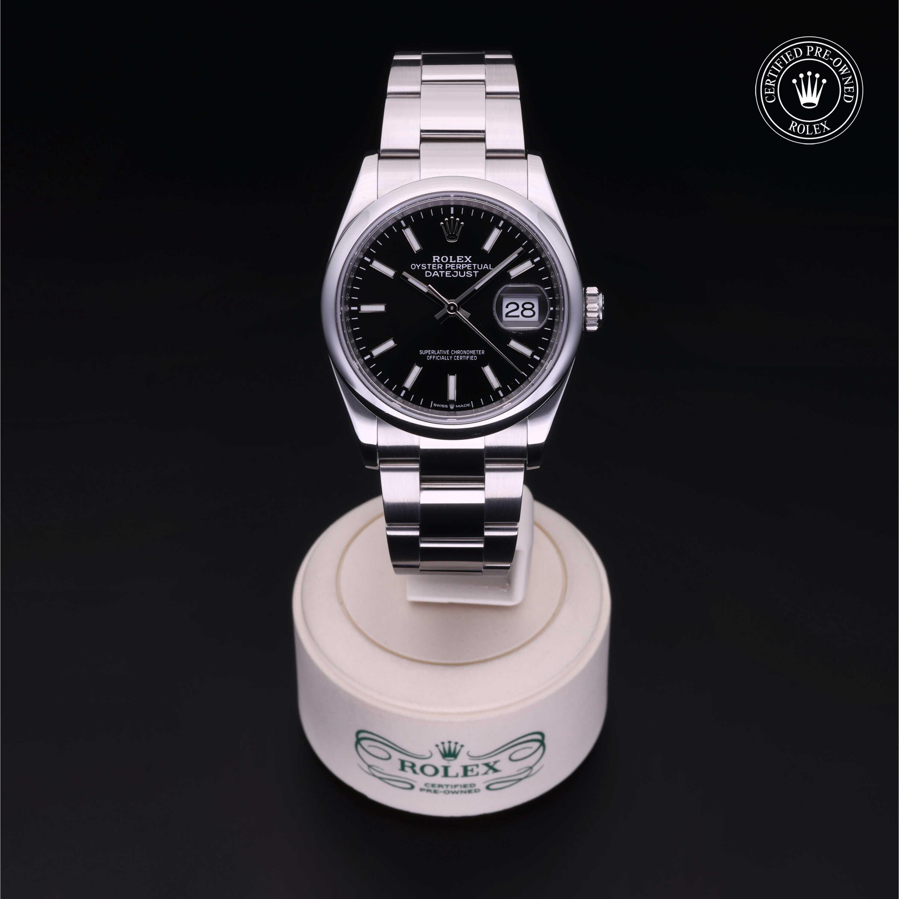 Rolex Certified Pre-owned Datejust M126200-0004 front on black background