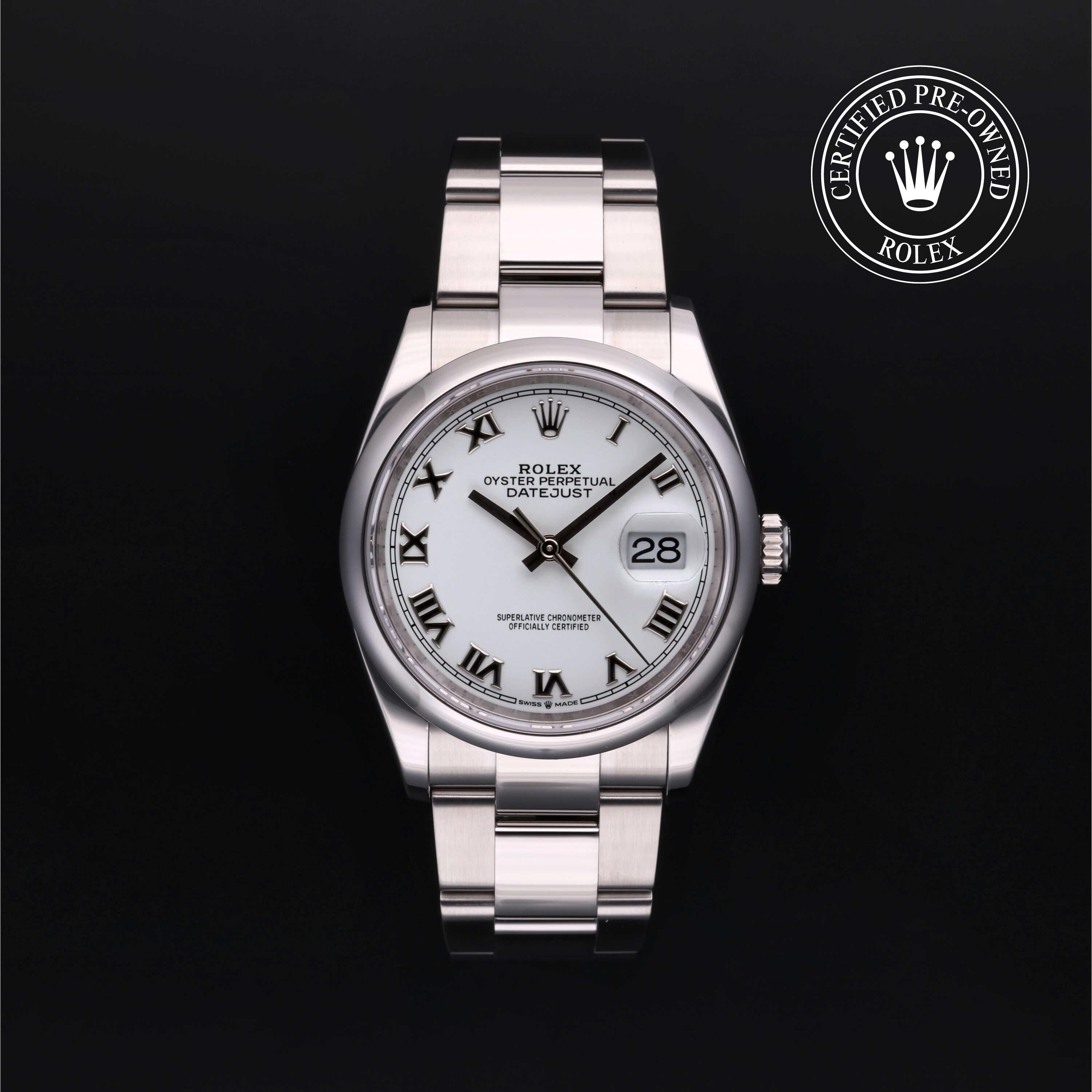 Rolex Certified Pre-owned Datejust M126200-0008 front on black background
