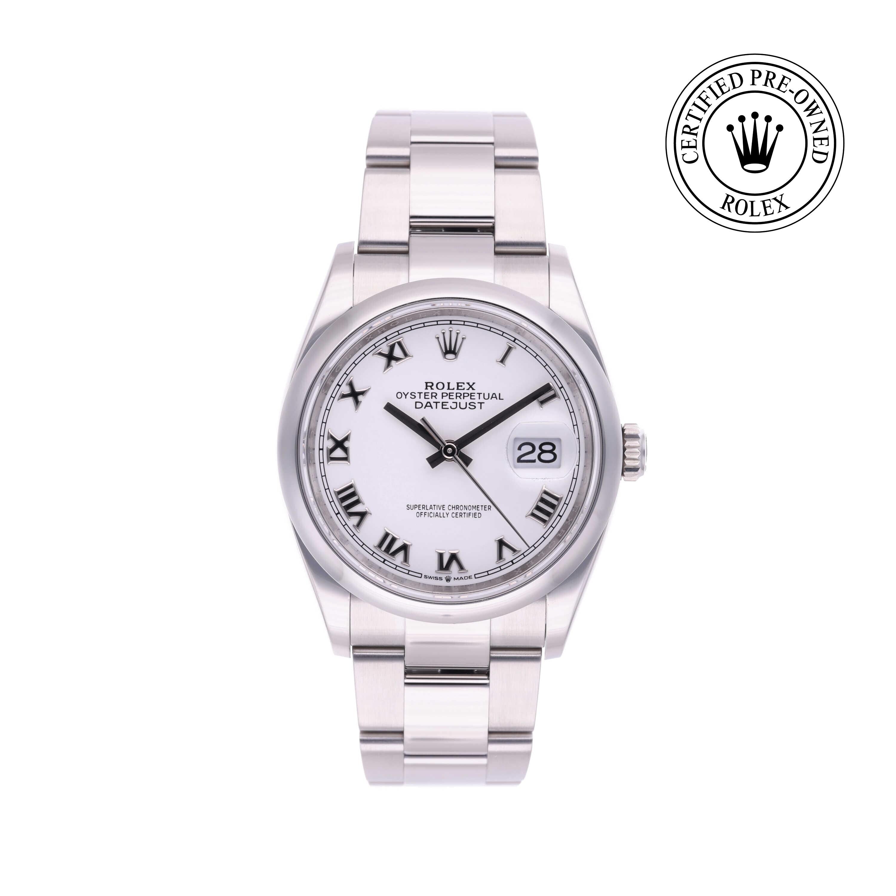 Rolex Certified Pre-owned Datejust M126200-0008 front on white background