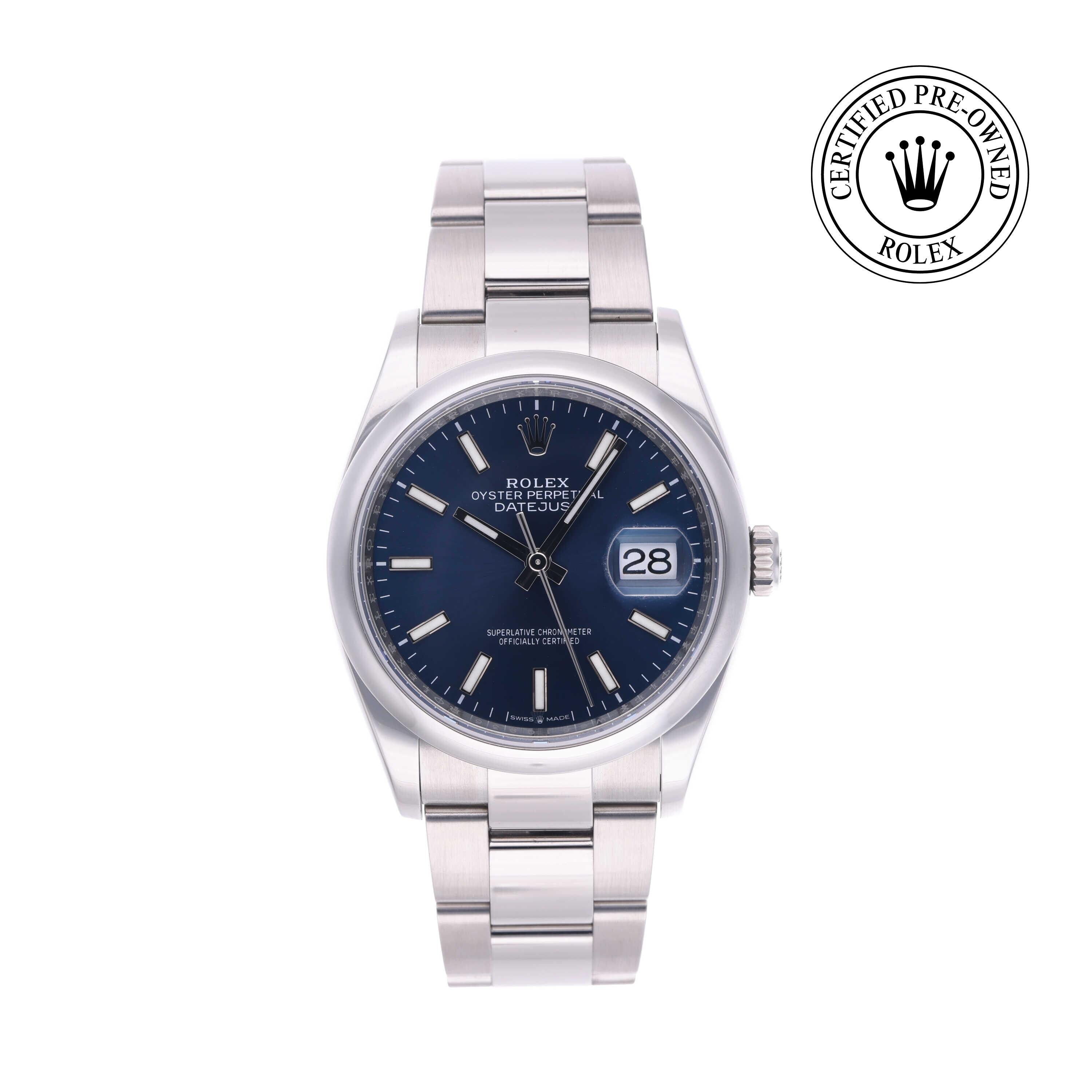 Rolex Certified Pre-owned Datejust M126200-0006 front on white background