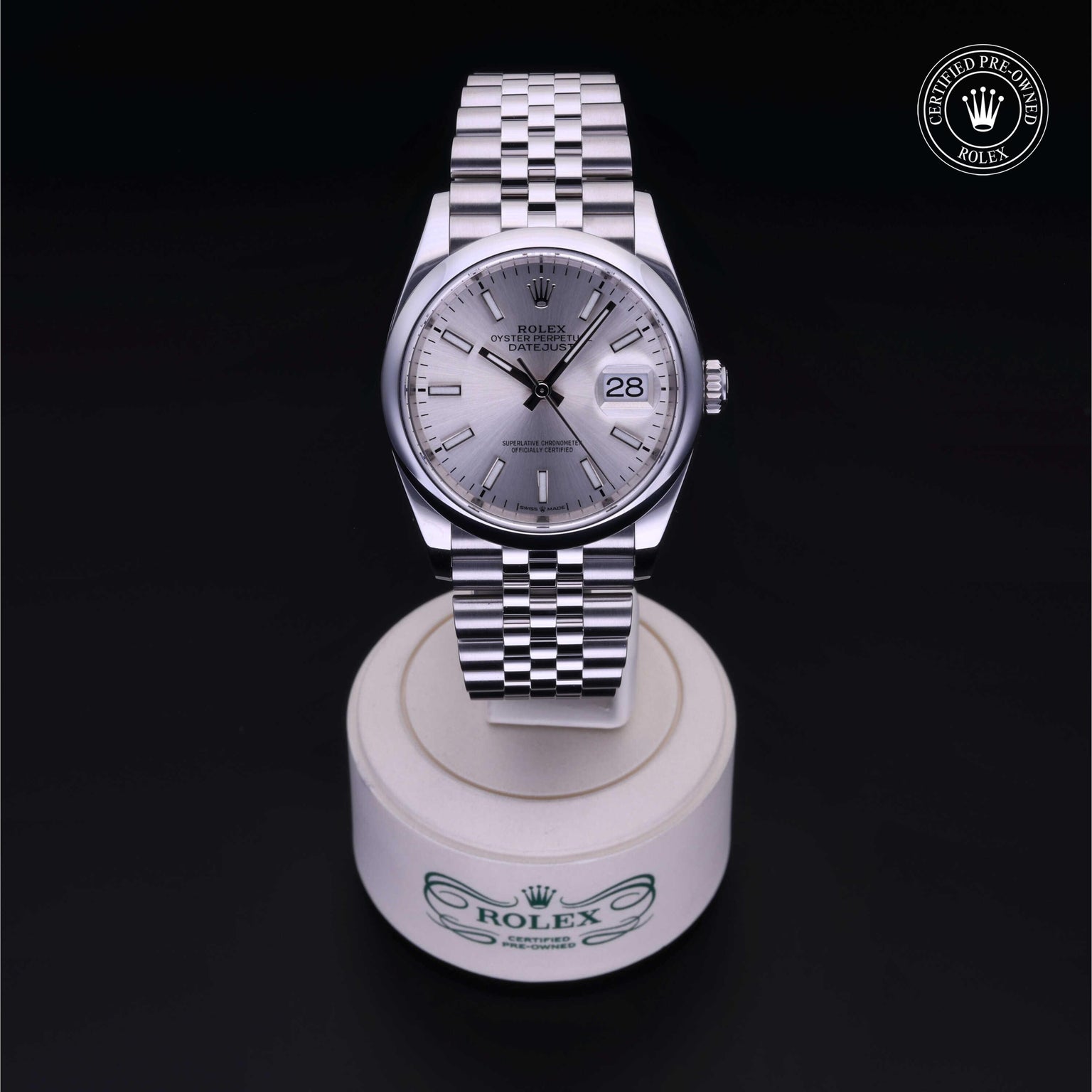 Rolex Certified Pre-owned Datejust M126200-0001 front on black background