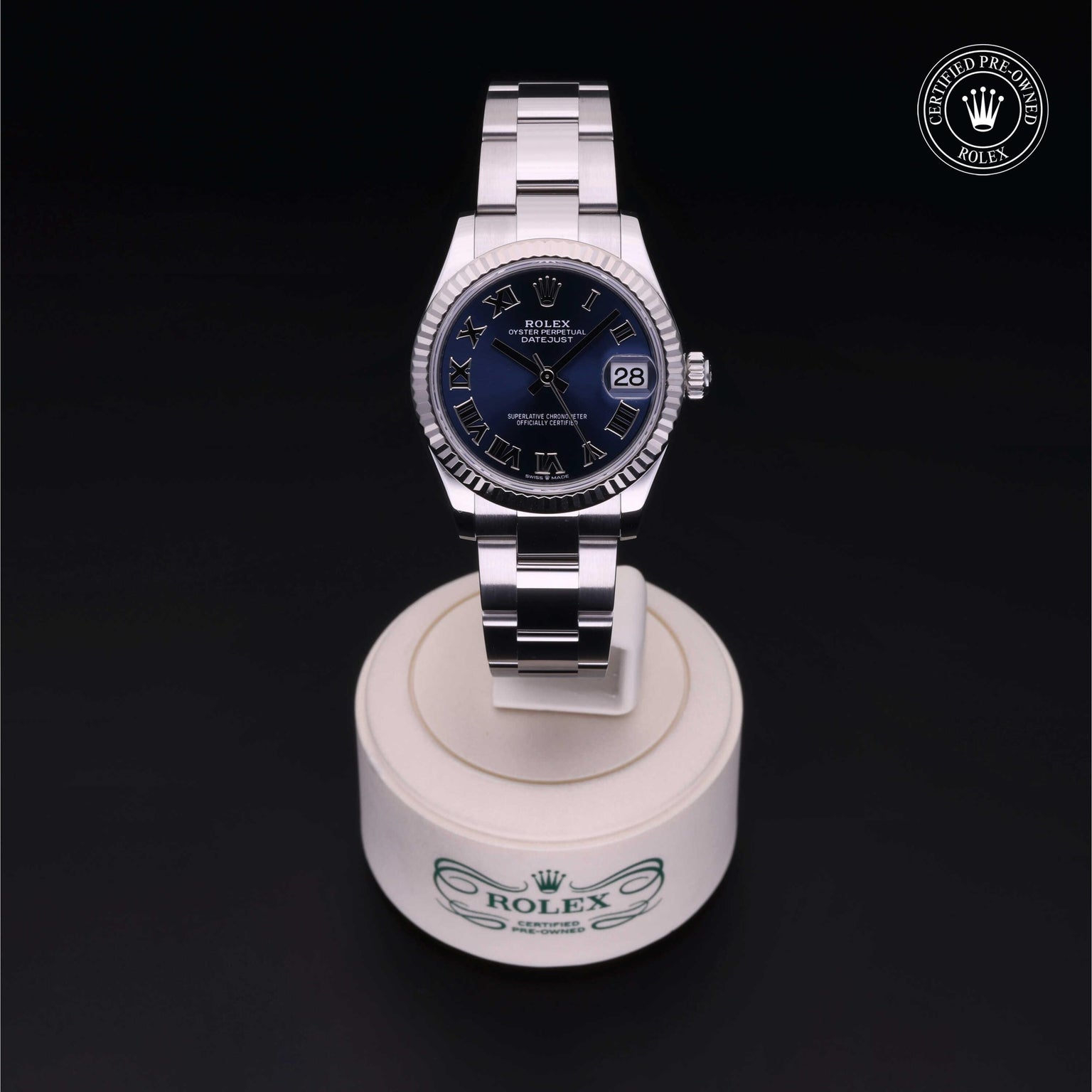 Rolex Certified Pre-owned Lady Datejust M278274-0033 front on black background