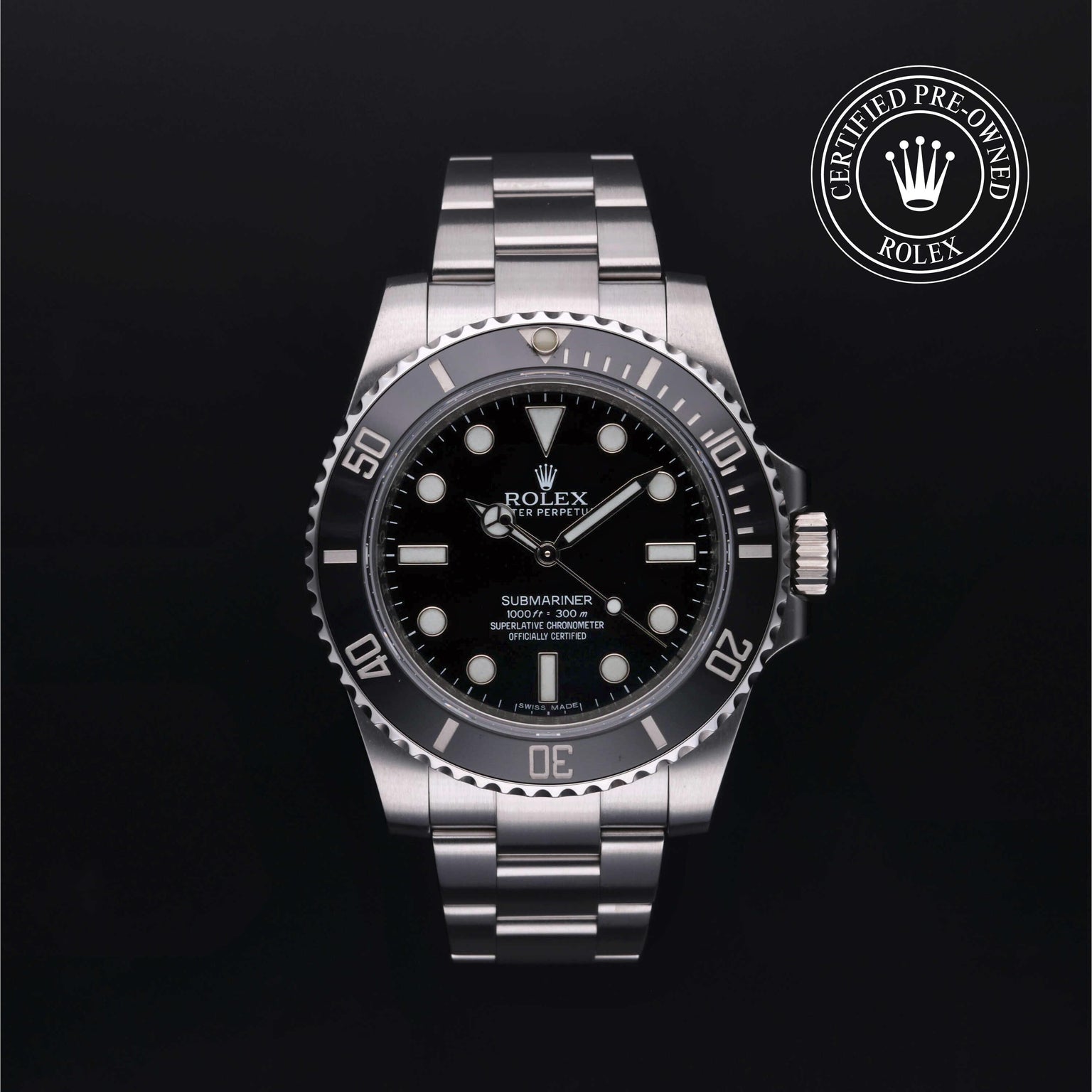 Rolex Certified Pre-owned Submariner M114060-0002 front on black background