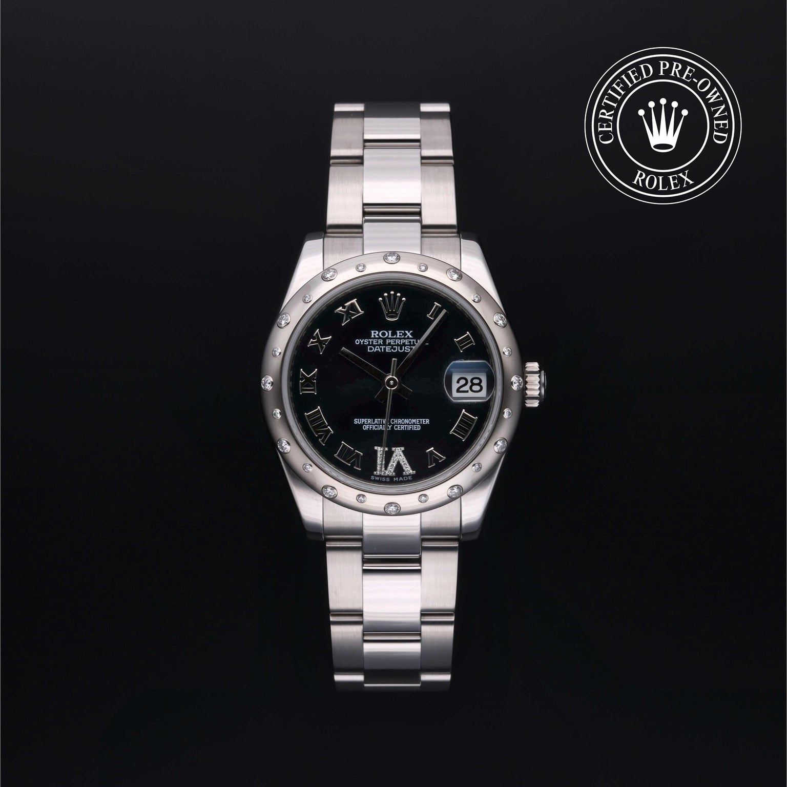 Rolex Certified Pre-owned Lady Datejust M178344-0002 front on black background