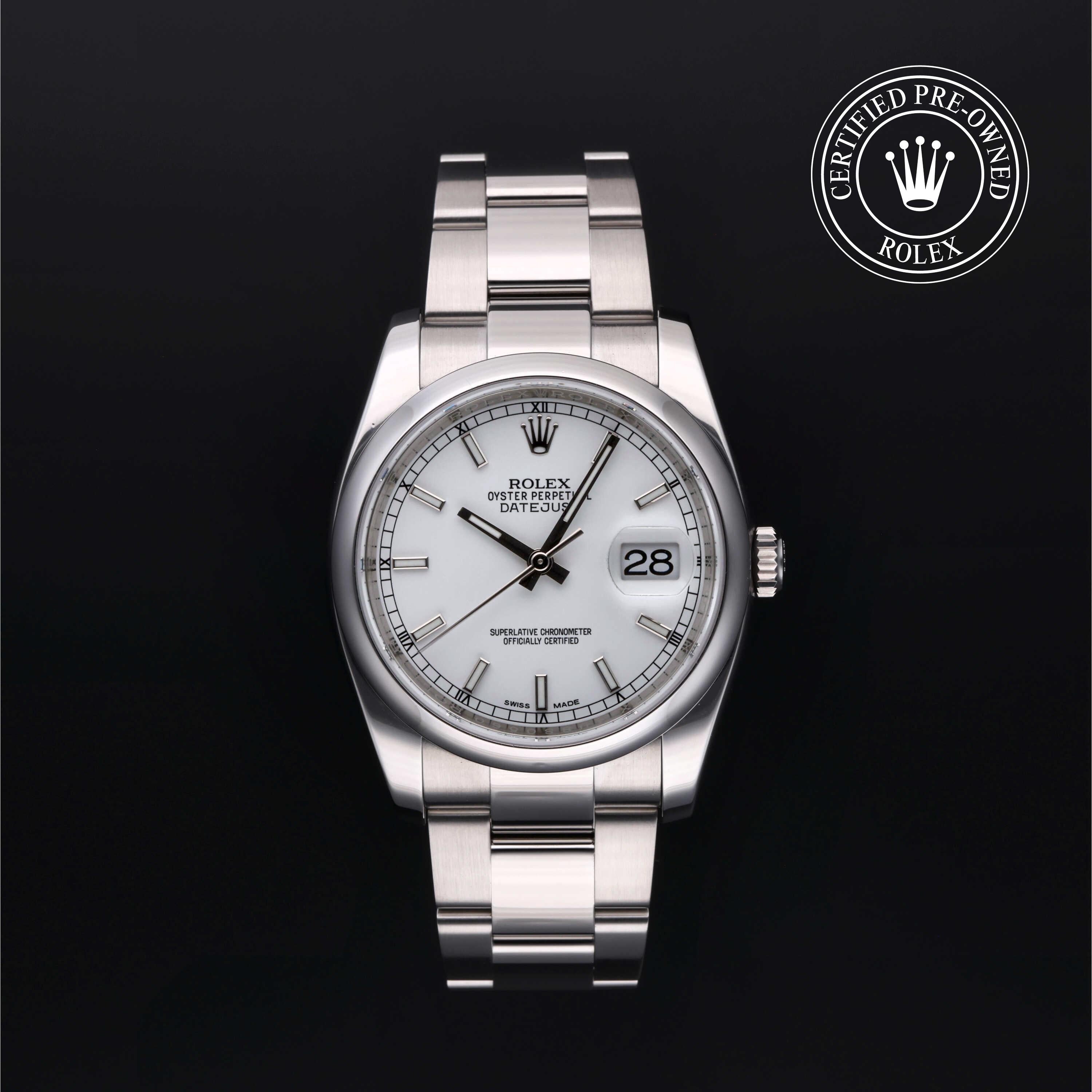 Rolex Certified Pre-owned Datejust M116200-0057 front on black background