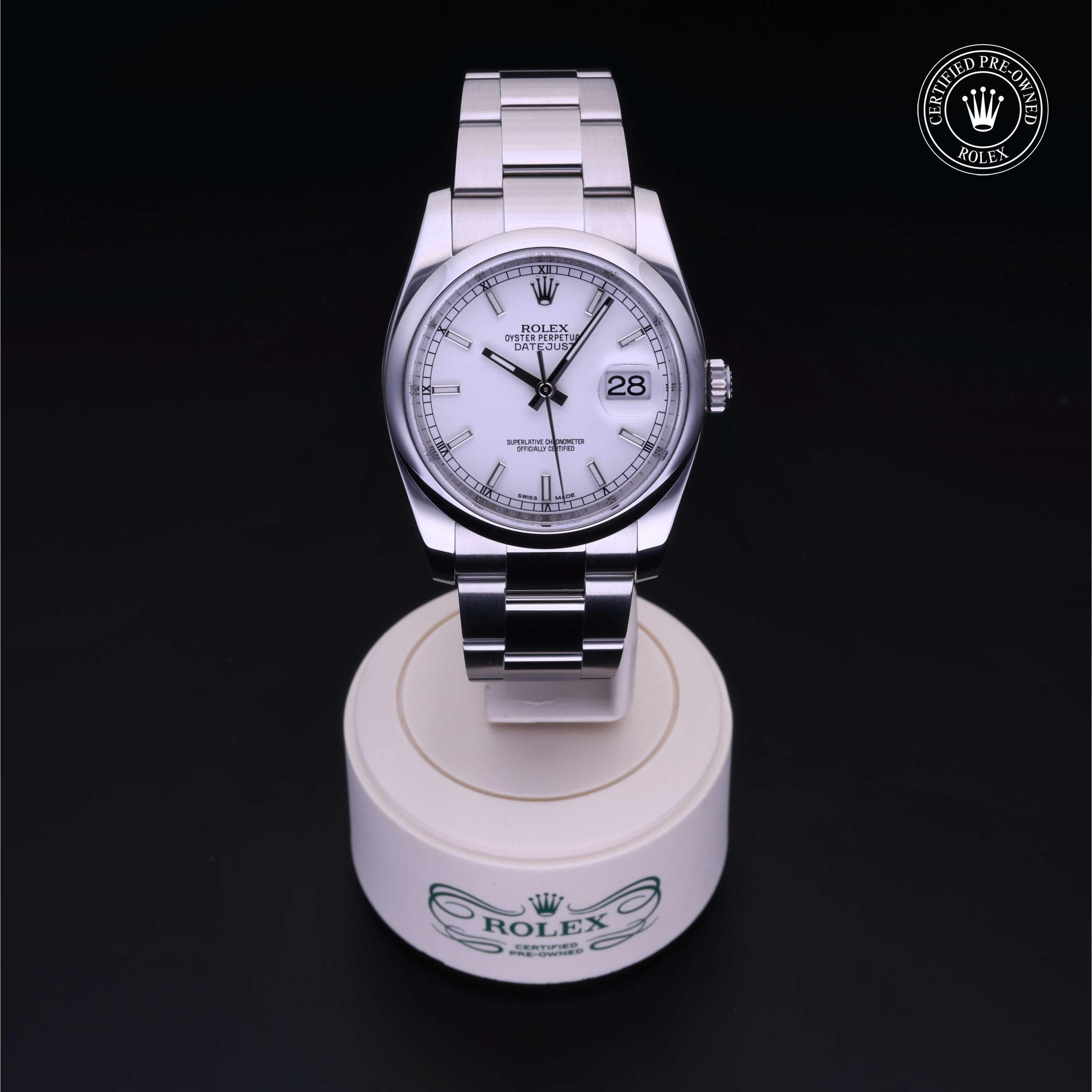Rolex Certified Pre-owned Datejust M116200-0057 front on black background