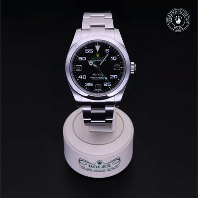 Rolex Certified Pre-owned Air-King M116900-0001 front on black background