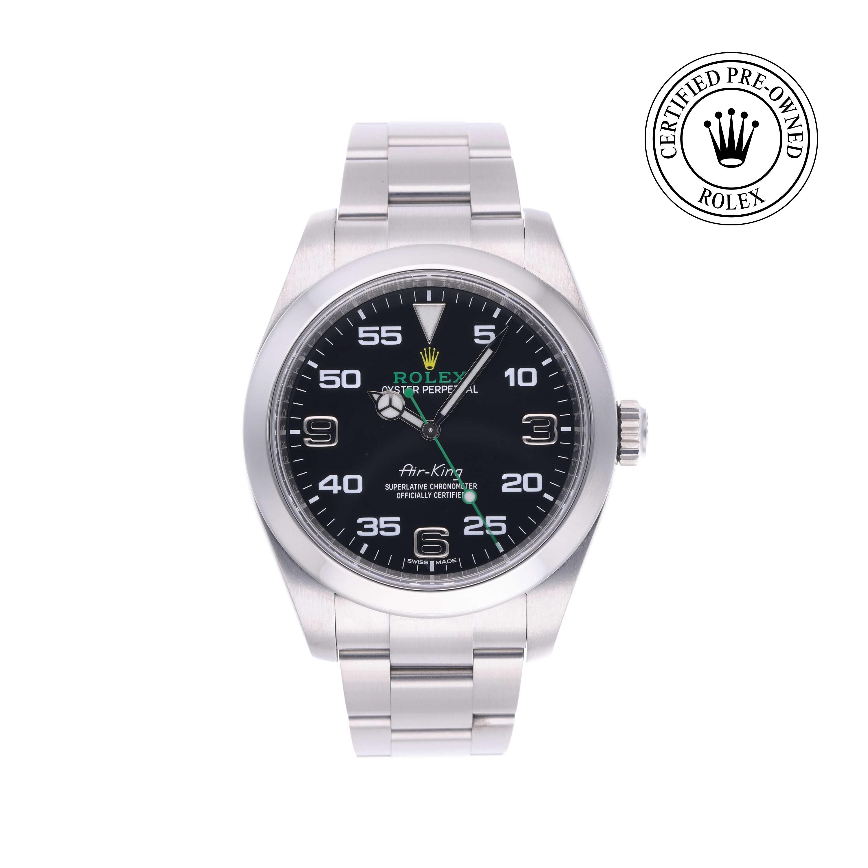 Rolex Certified Pre-owned Air-King M116900-0001 front on white background