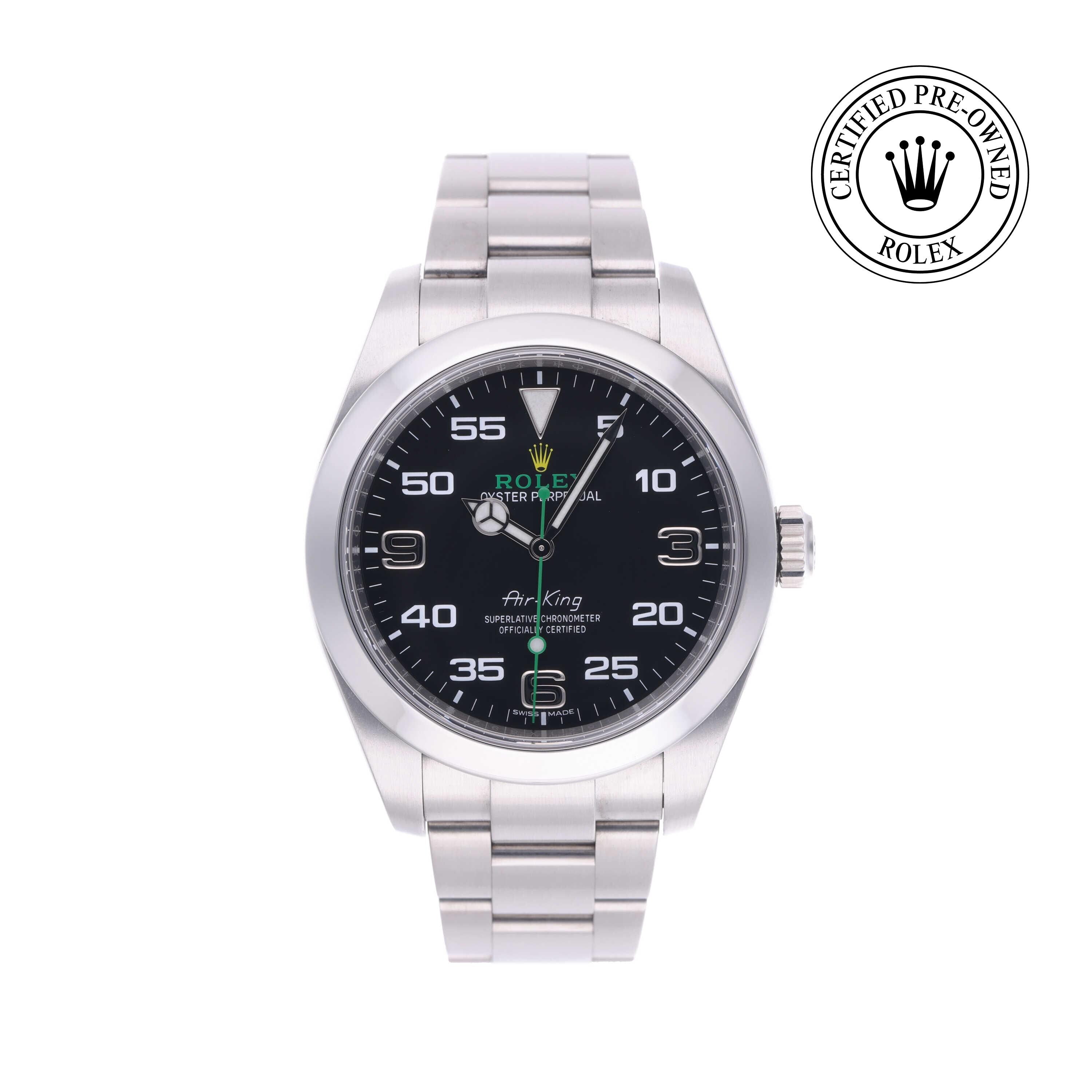 Rolex Certified Pre-owned Air-King M116900-0001 front on white background