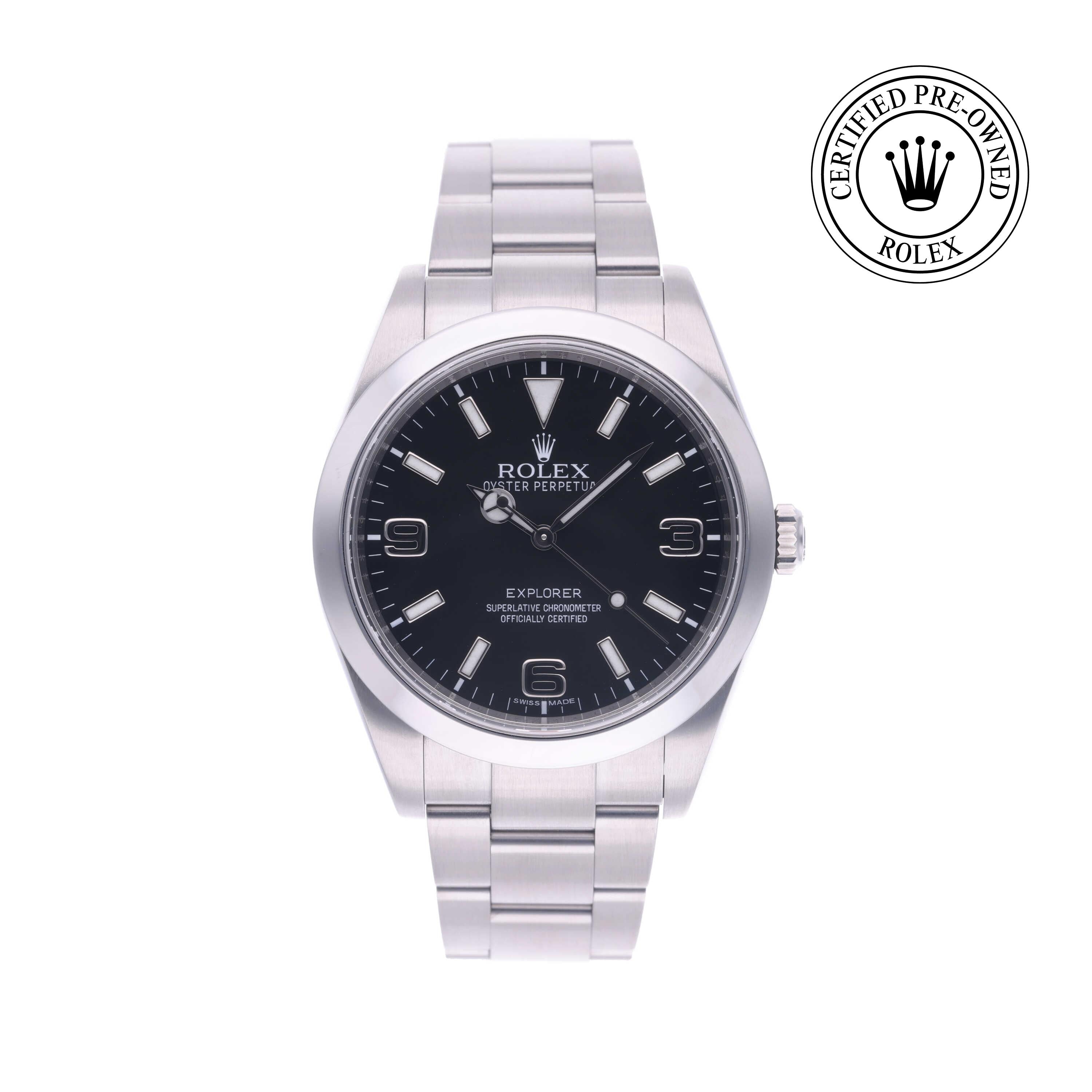 Rolex Certified Pre-owned Explorer M214270-0001 front on white background