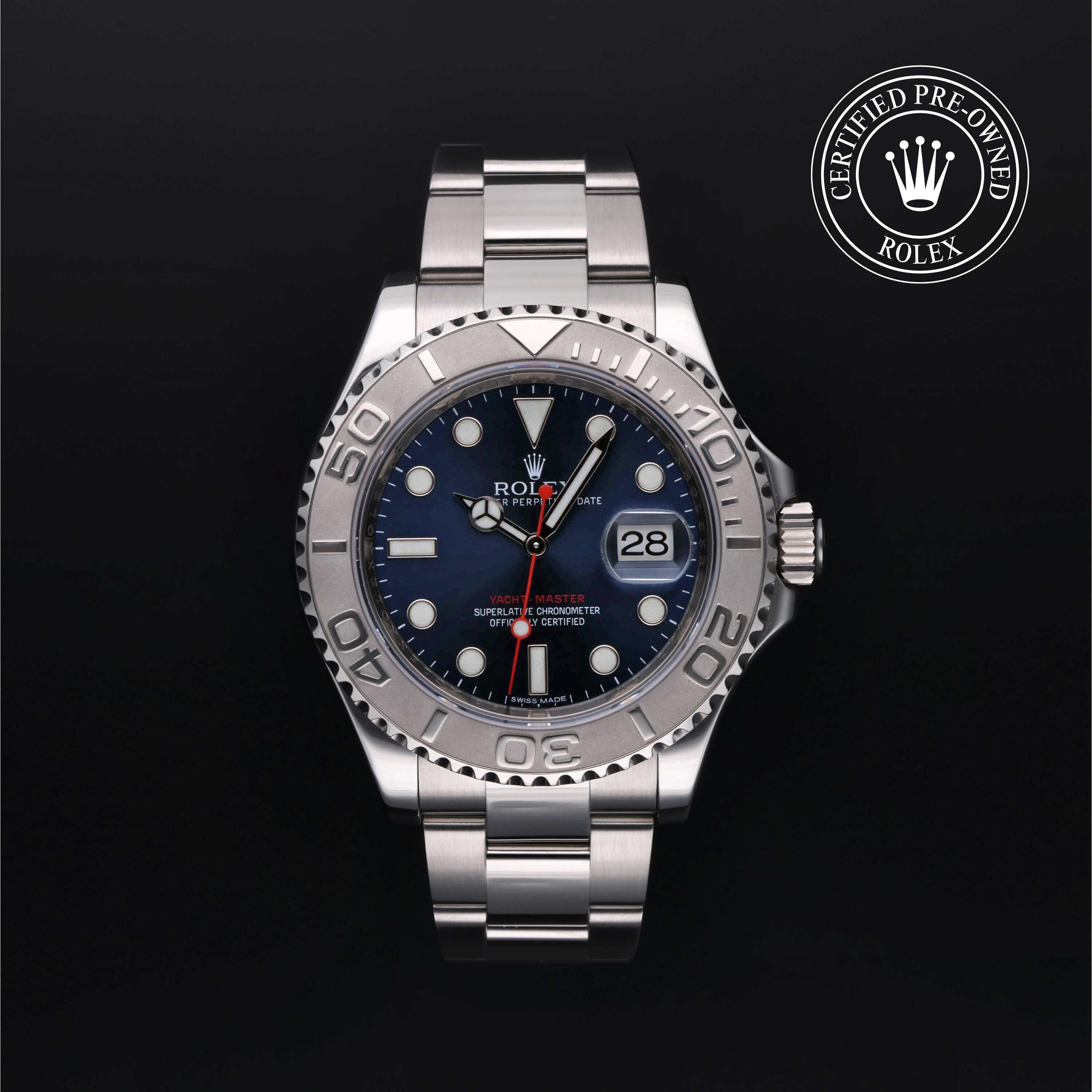 Rolex Certified Pre-owned Yacht-Master M116622-0001 front on black background