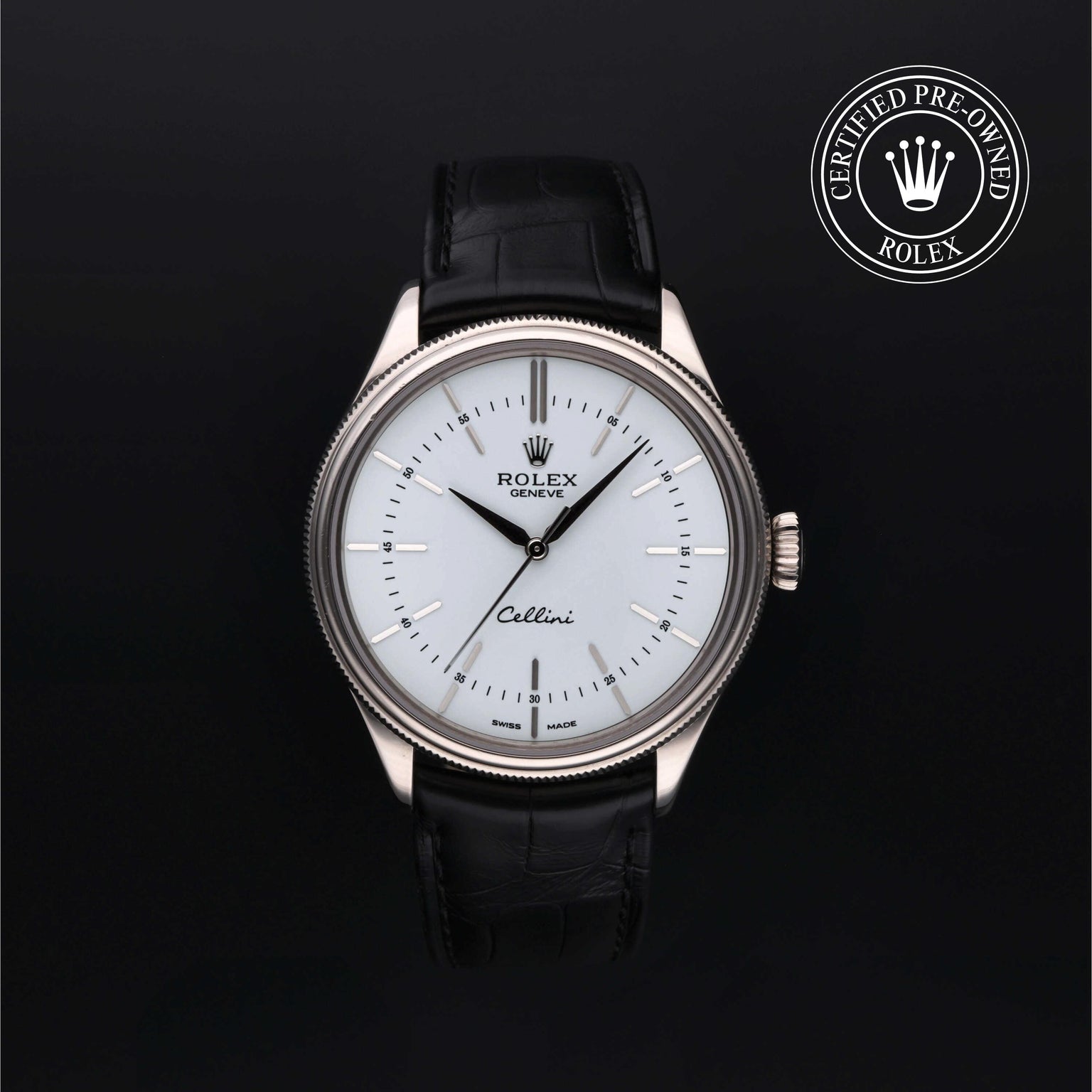 Rolex Certified Pre-owned Cellini M50509-0015 front on black background