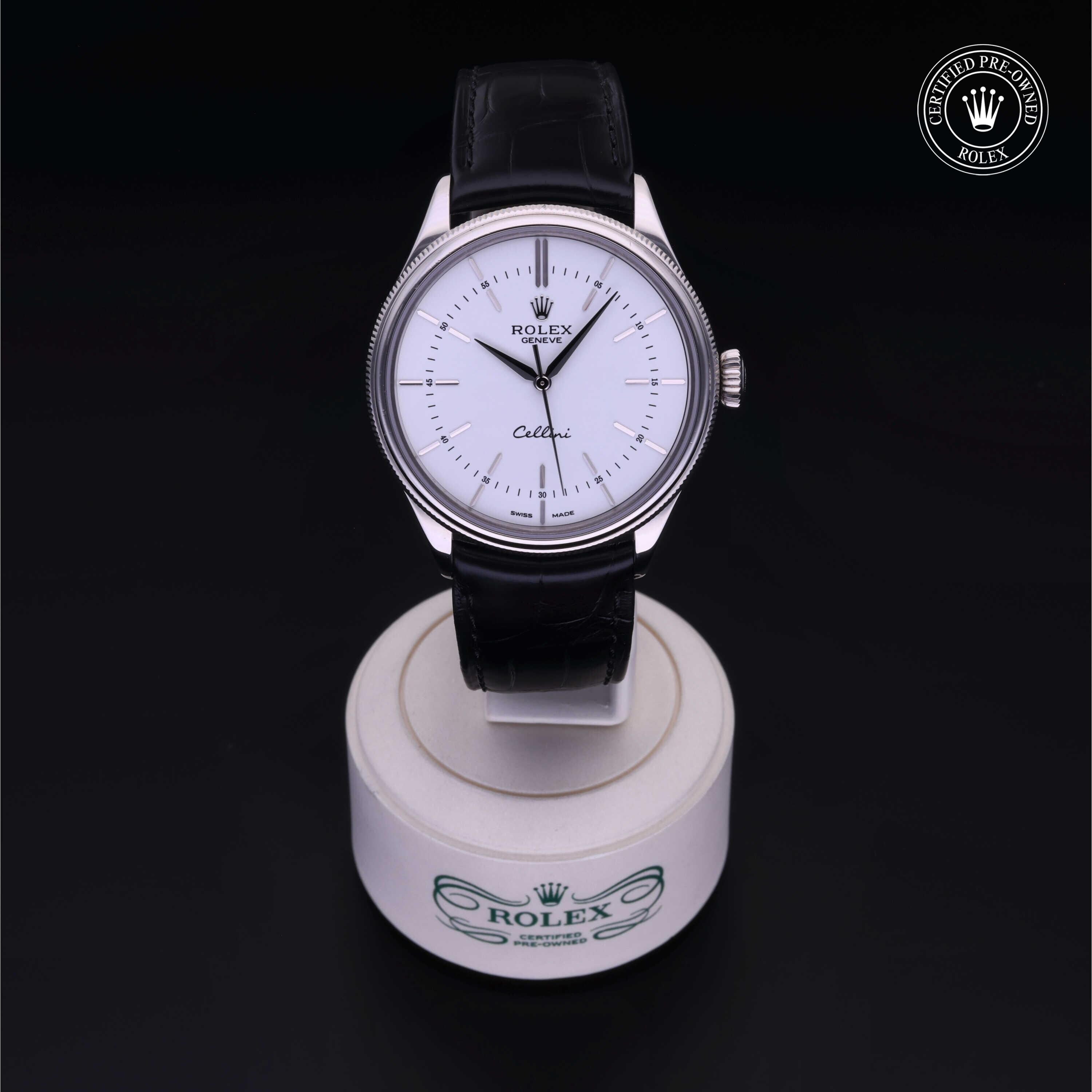 Rolex Certified Pre-owned Cellini M50509-0015 front on black background