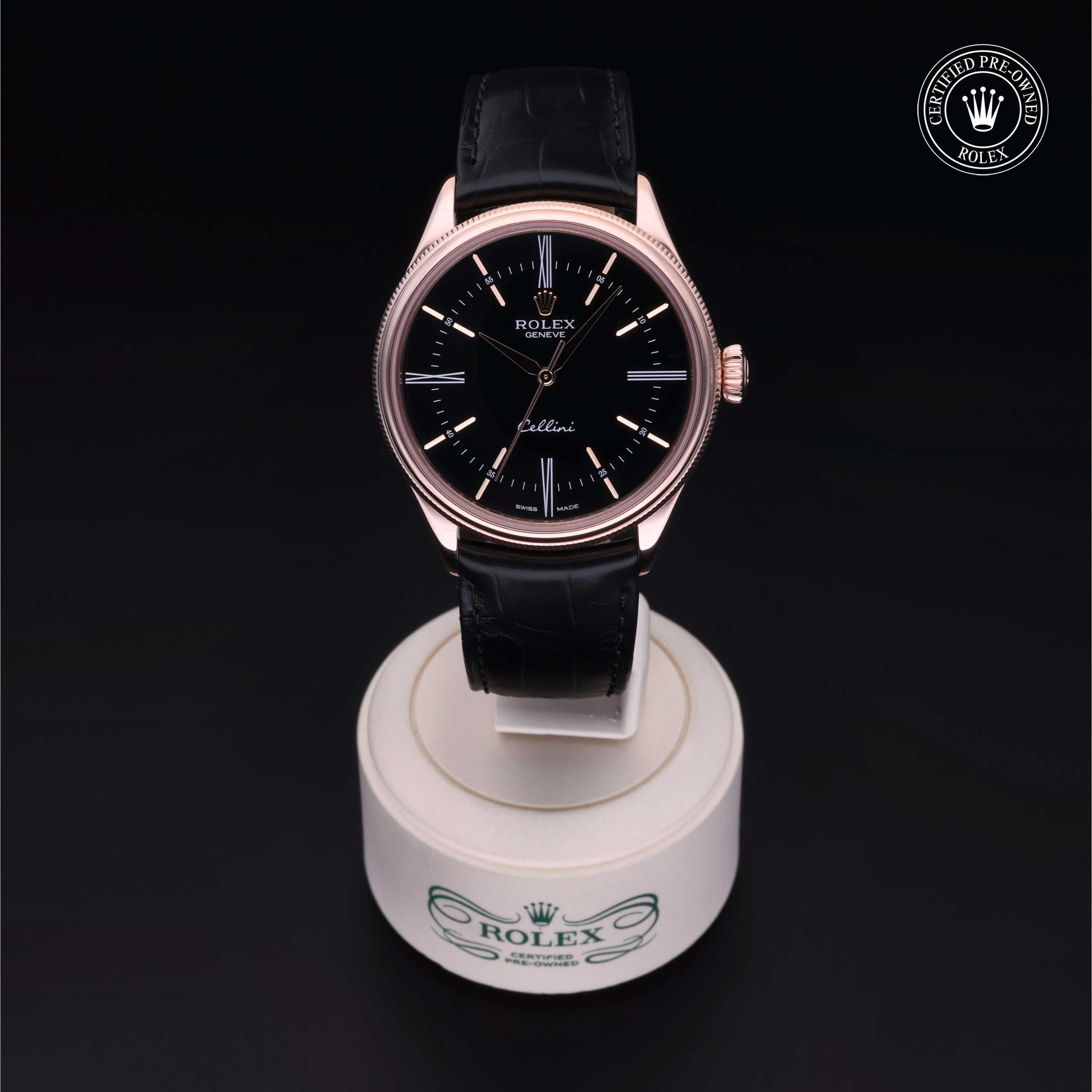 Rolex Certified Pre-owned Cellini M50505-0009 front on black background