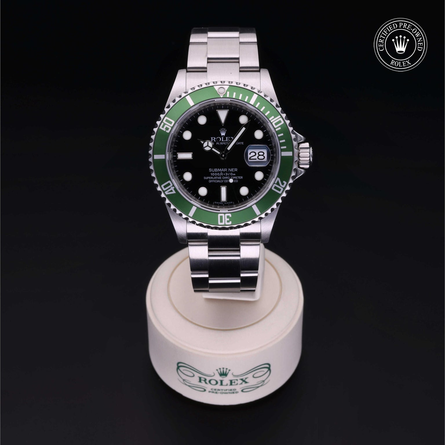 Rolex Certified Pre-owned Submariner M16610LV-0002 front on black background