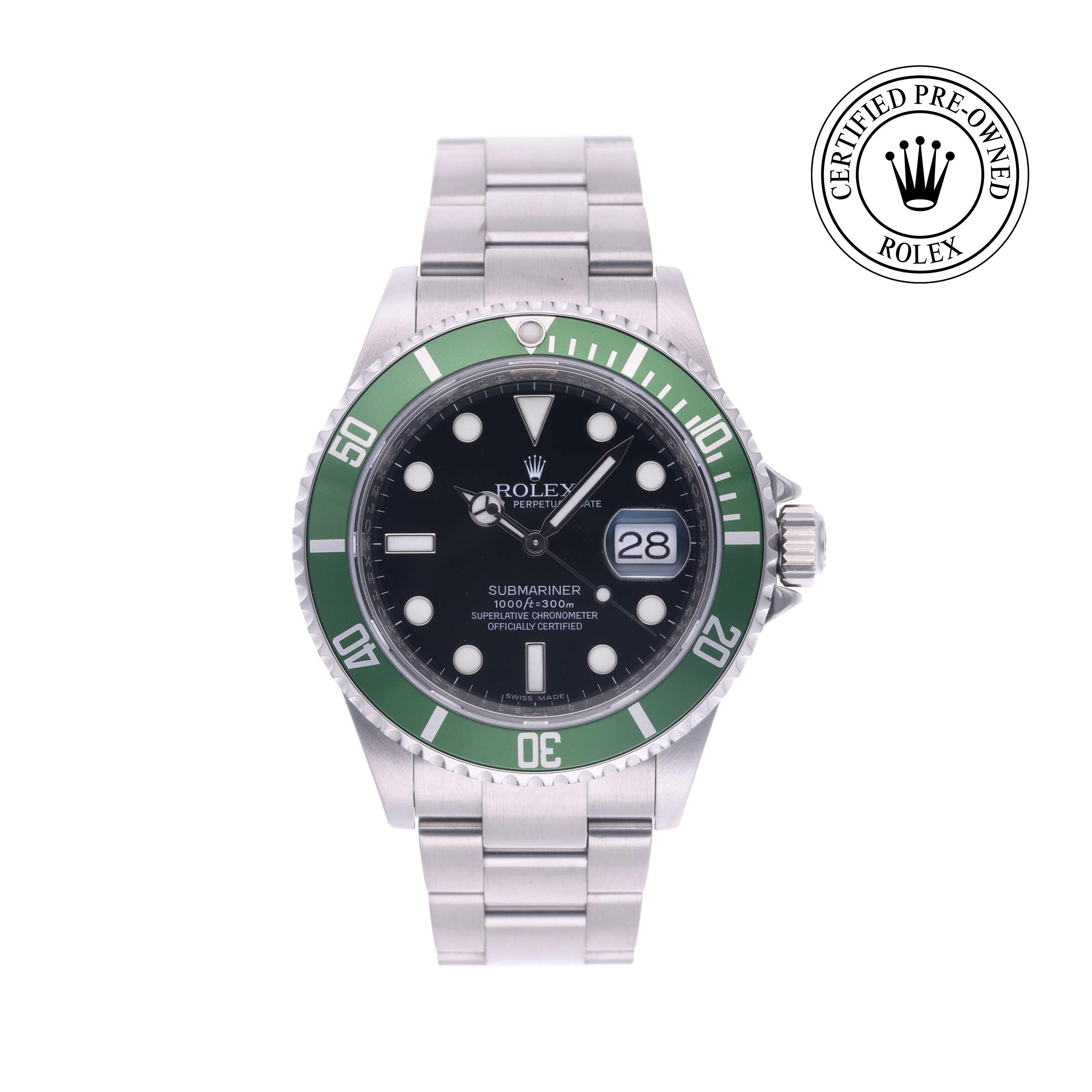 Rolex Certified Pre-owned Submariner M16610LV-0002 front on white background