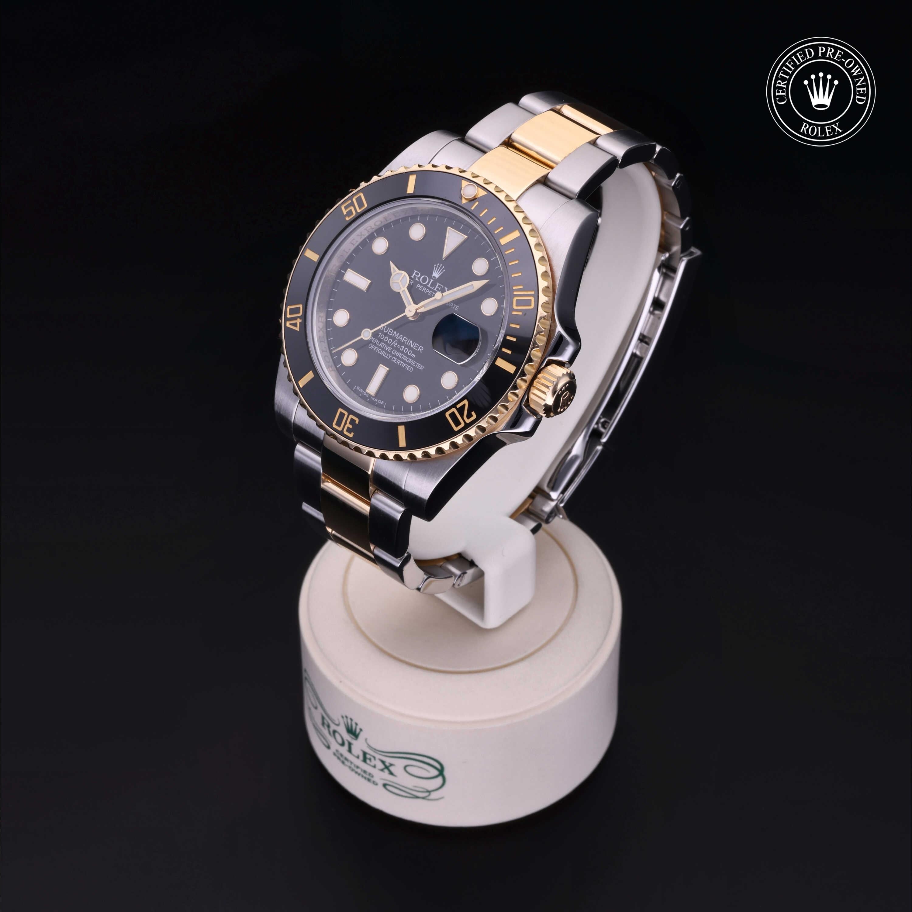 Rolex Certified Pre-owned Submariner M116613LN-0001 front on black background