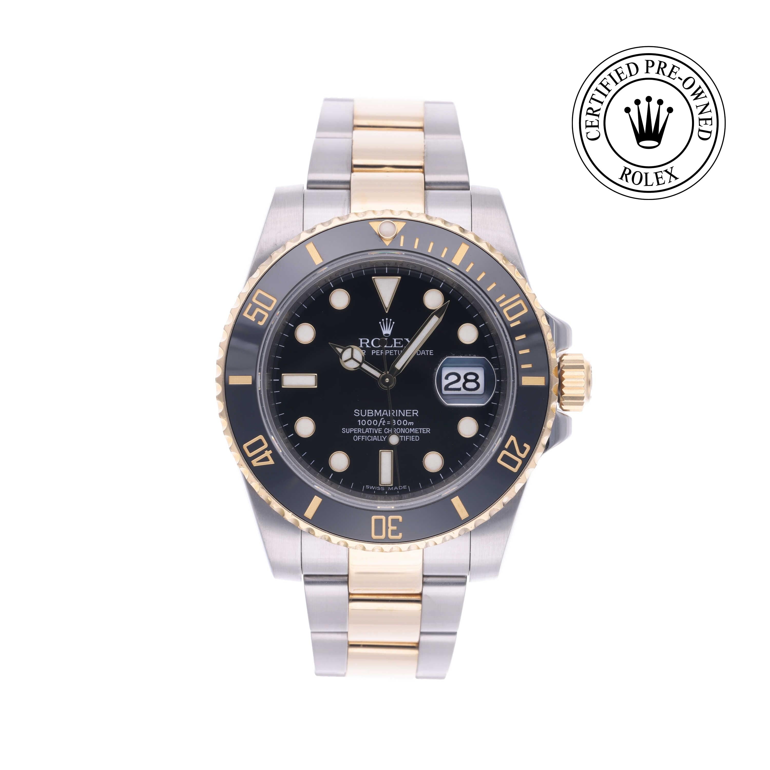 Rolex Certified Pre-owned Submariner M116613LN-0001 front on white background