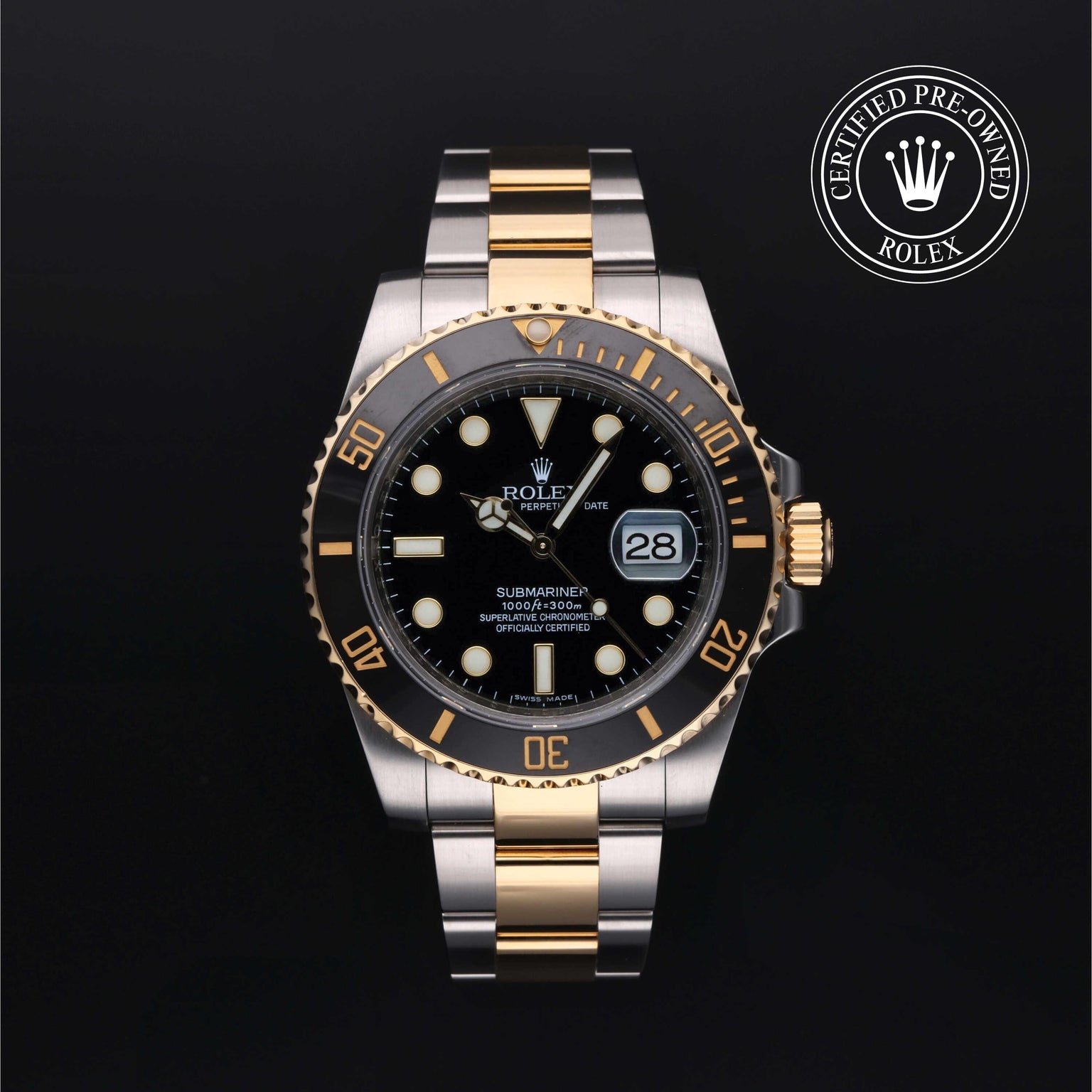 Rolex Certified Pre-owned Submariner M116613LN-0001 front on black background