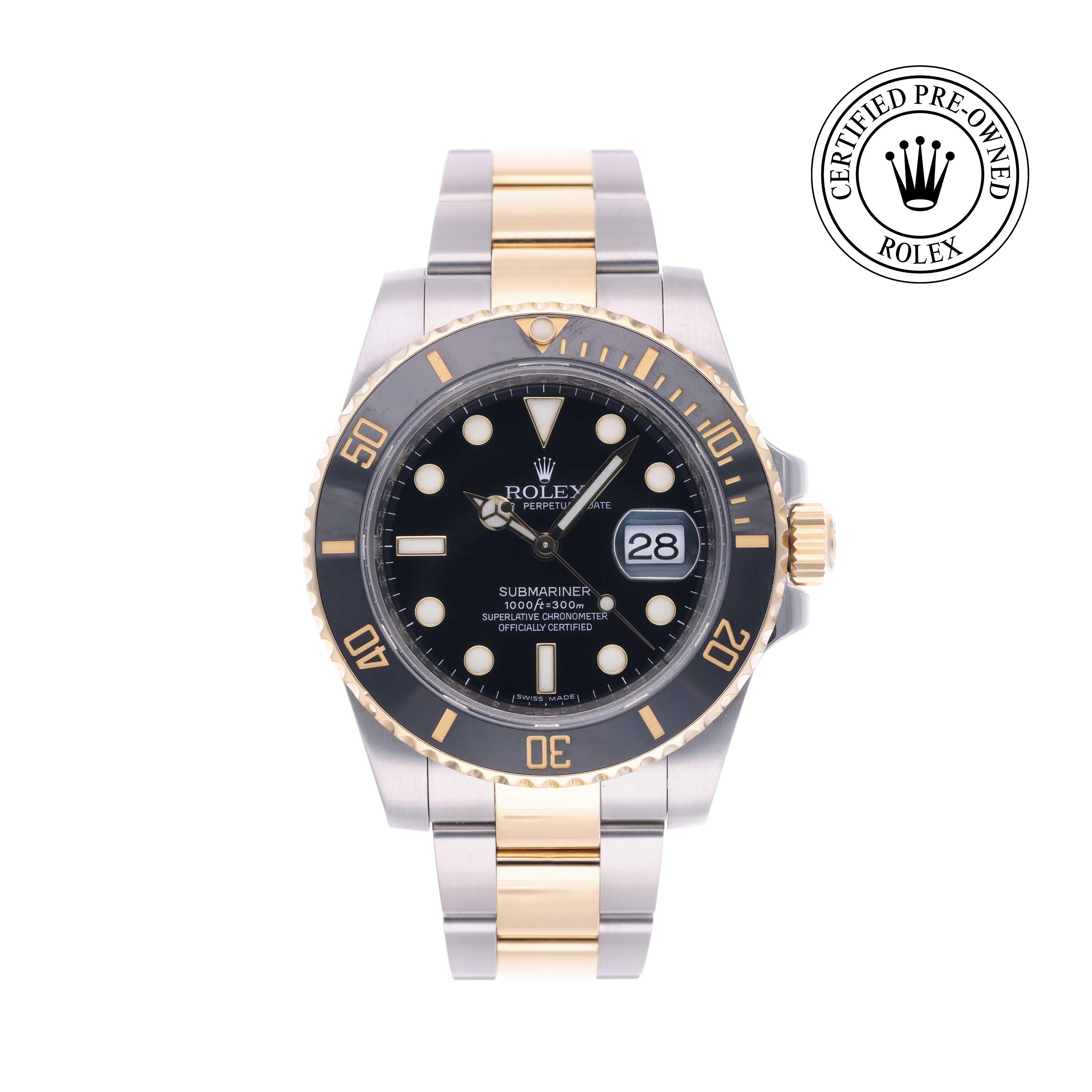 Rolex Certified Pre-owned Submariner M116613LN-0001 front on white background