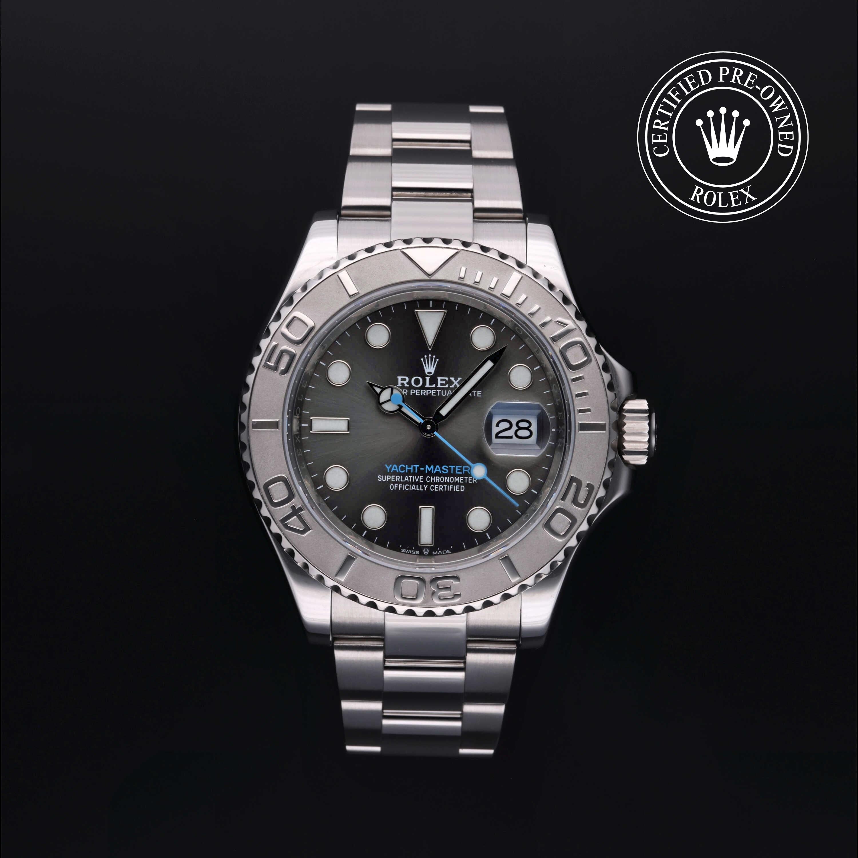 Rolex Certified Pre-owned Yacht-Master M126622-0001 front on black background