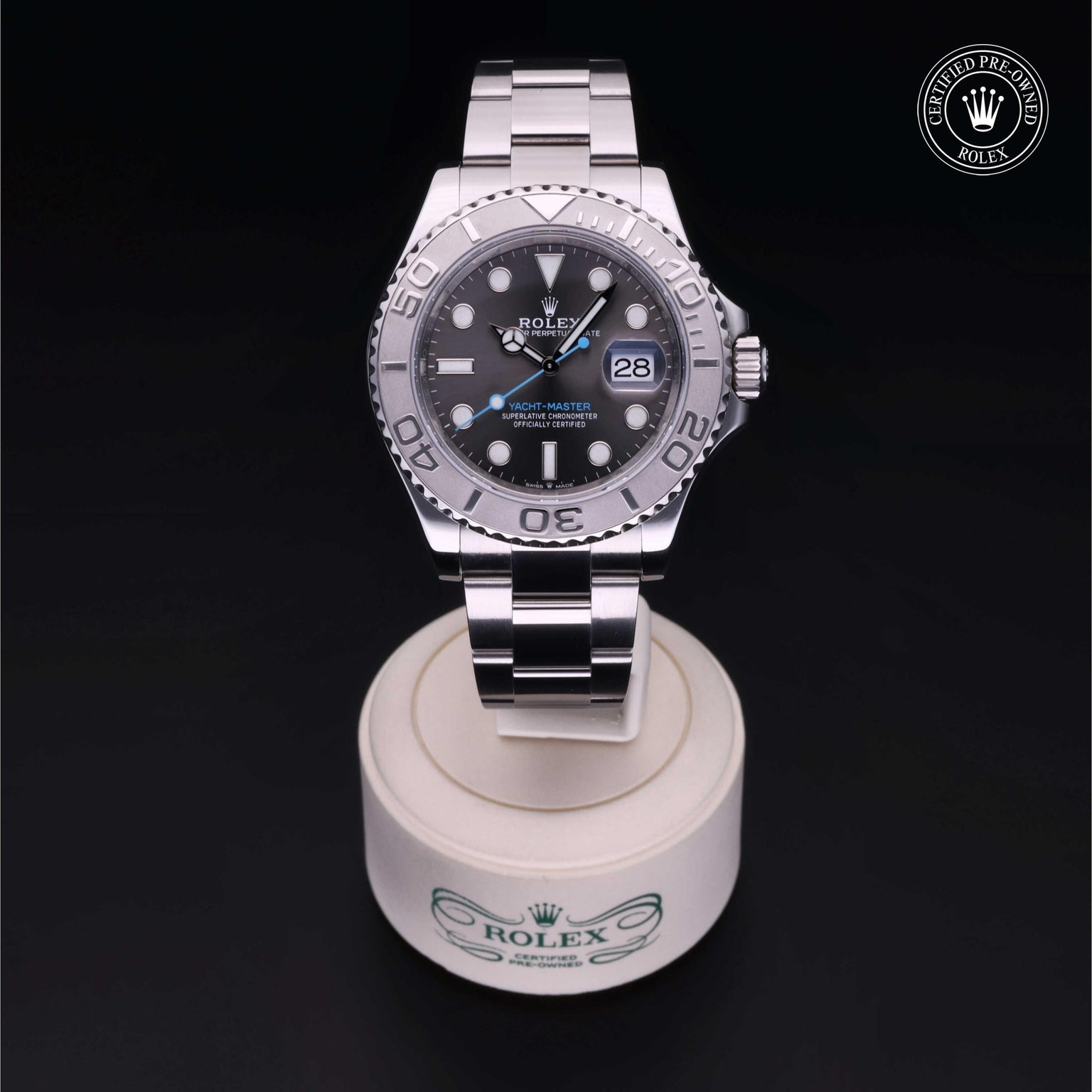 Rolex Certified Pre-owned Yacht-Master M126622-0001 front on black background