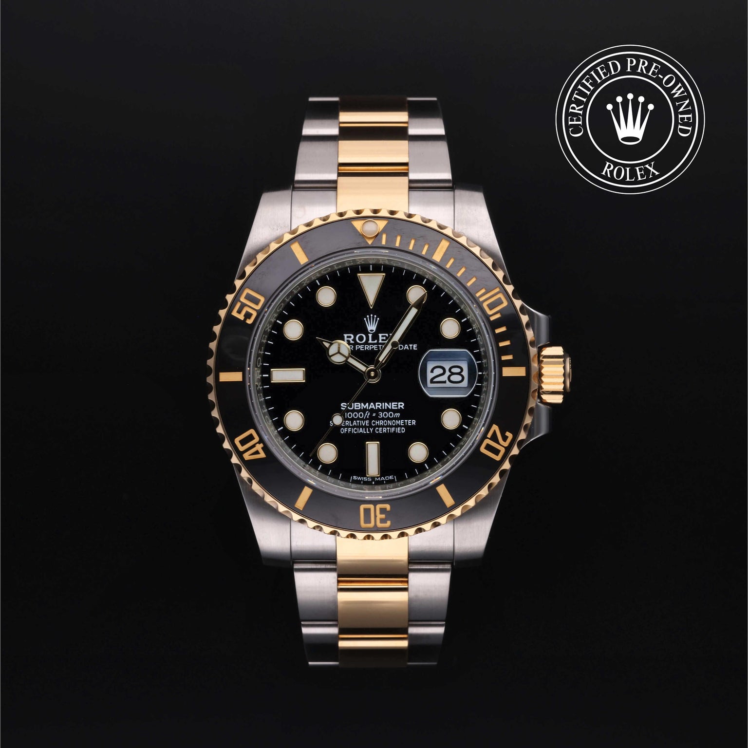 Rolex Certified Pre-owned Submariner M116613LN-0001 front on black background