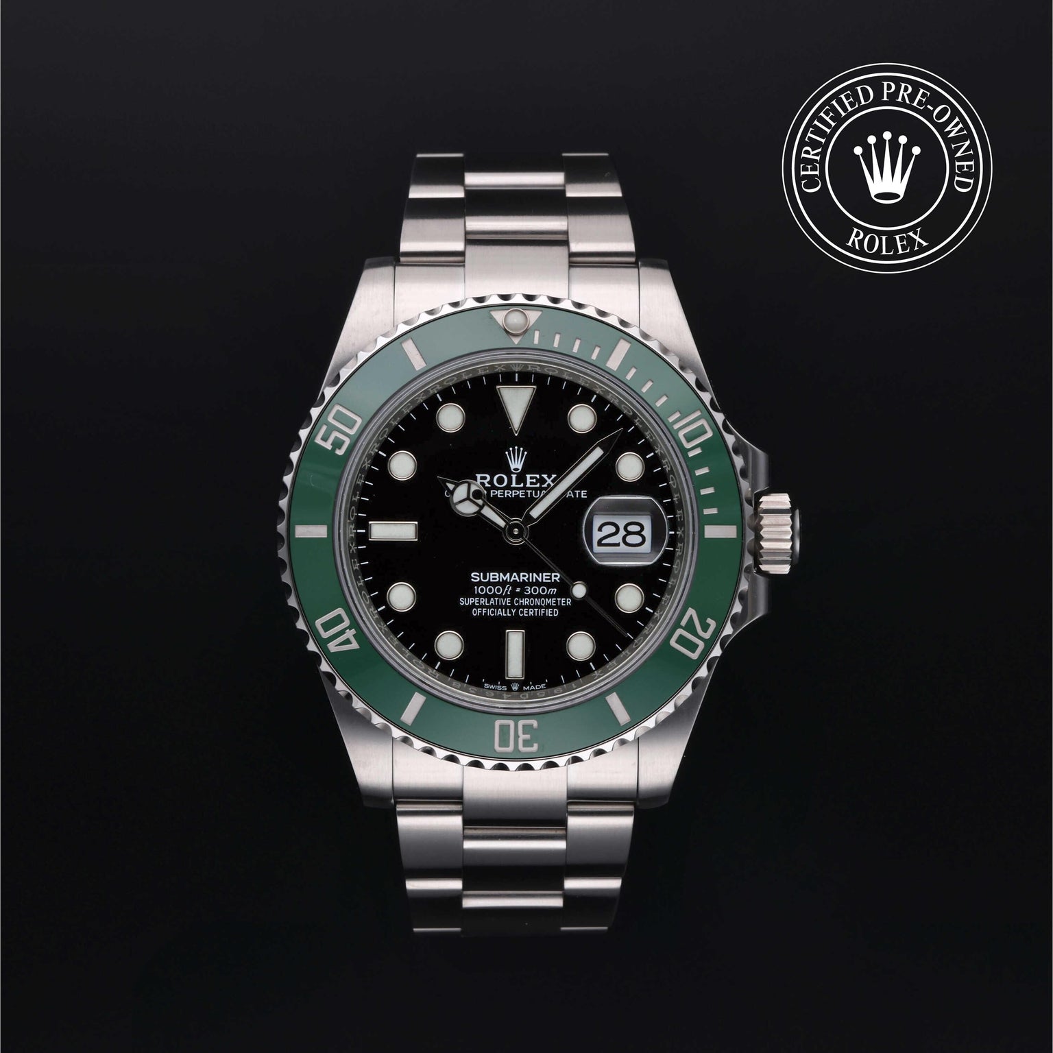 Rolex Certified Pre-owned Submariner M126610LV-0002 front on black background