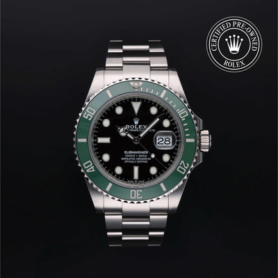 Rolex Certified Pre-owned Submariner M126610LV-0002 front on black background