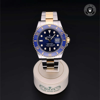 Rolex Certified Pre-owned Submariner M126613LB-0002 front on black background