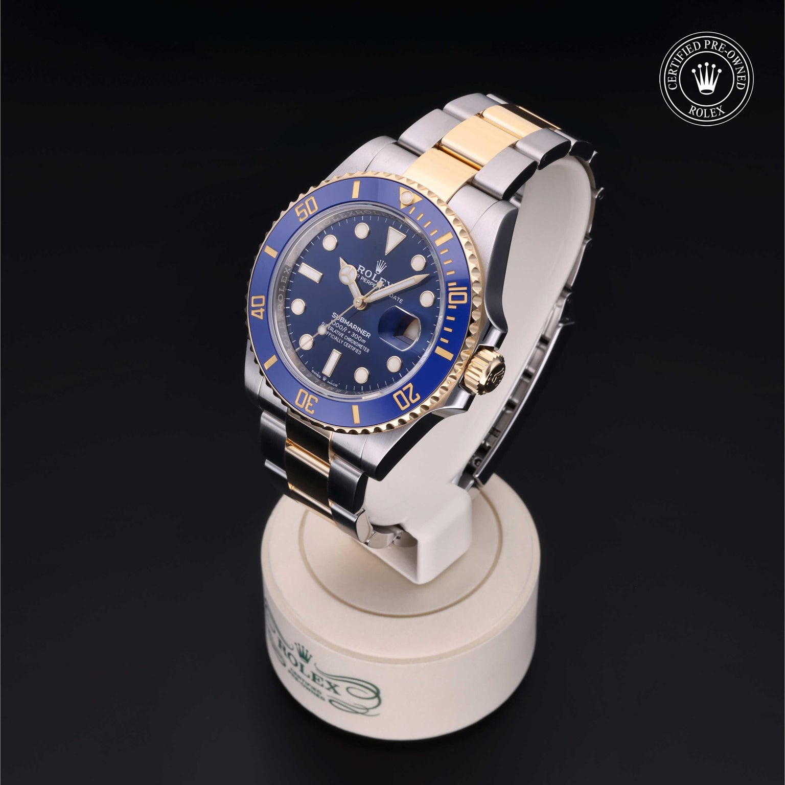 Rolex Certified Pre-owned Submariner M126613LB-0002 front on black background