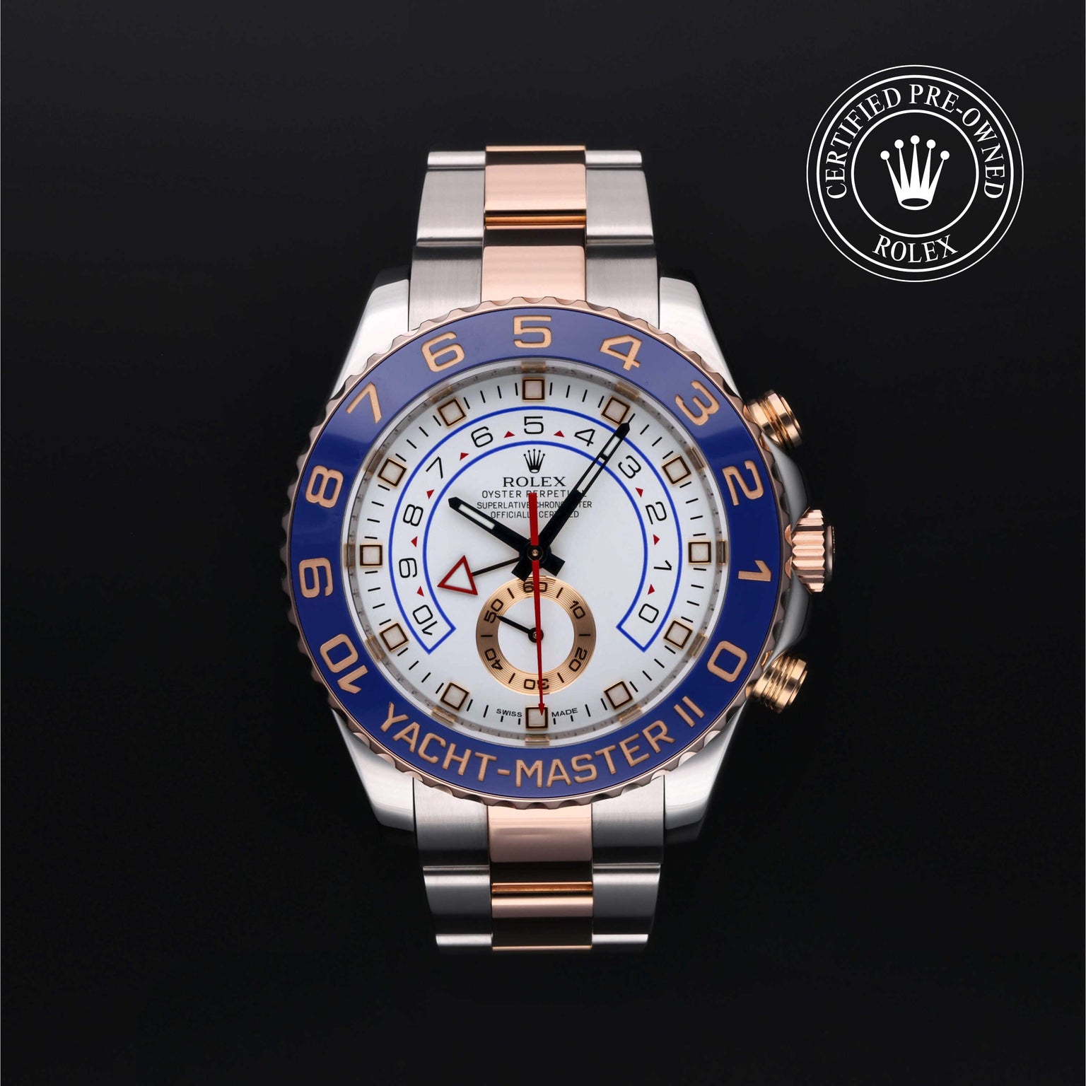Rolex Certified Pre-owned Yacht-Master M116681-0001 front on black background