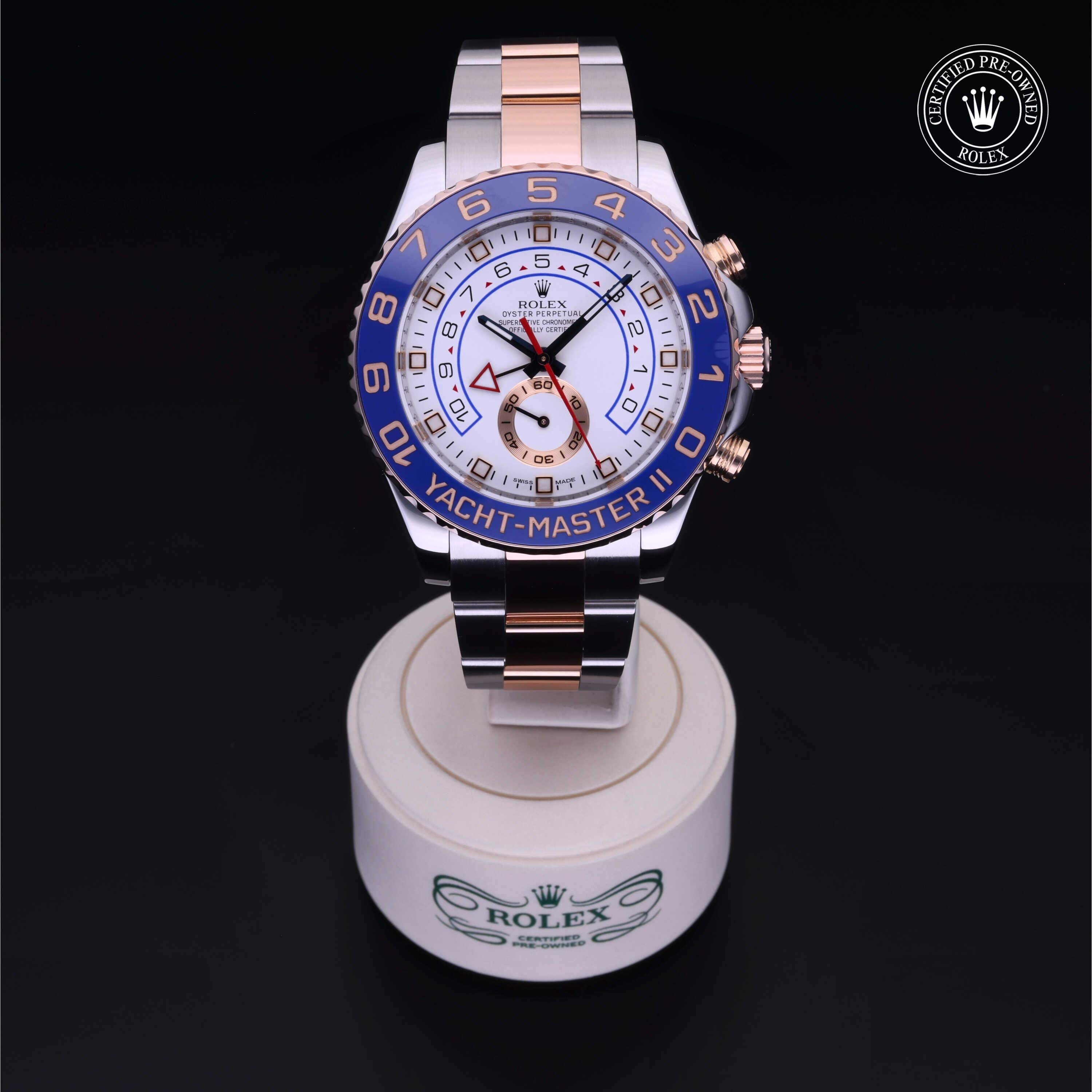 Rolex Certified Pre-owned Yacht-Master M116681-0001 front on black background