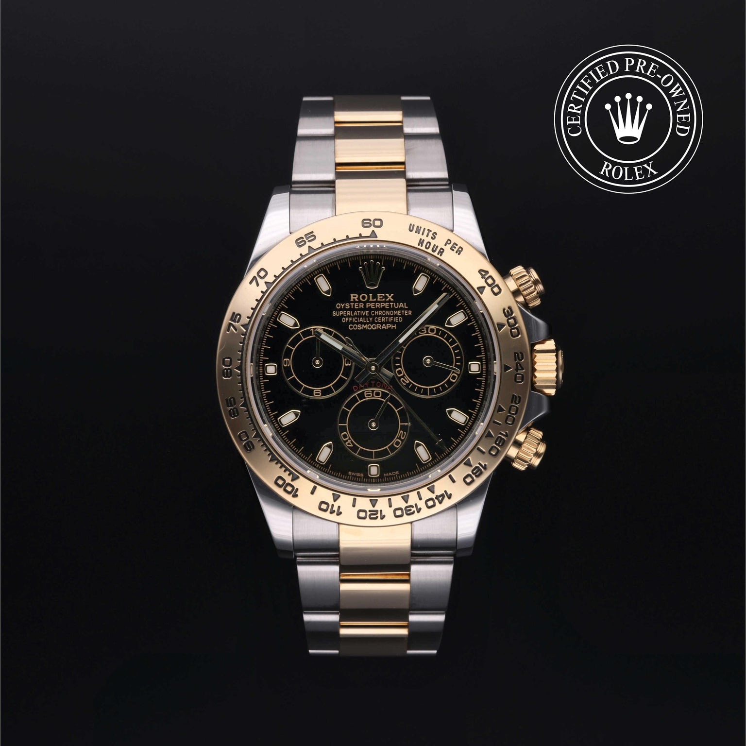 Rolex Certified Pre-owned Daytona M116503-0004 front on black background