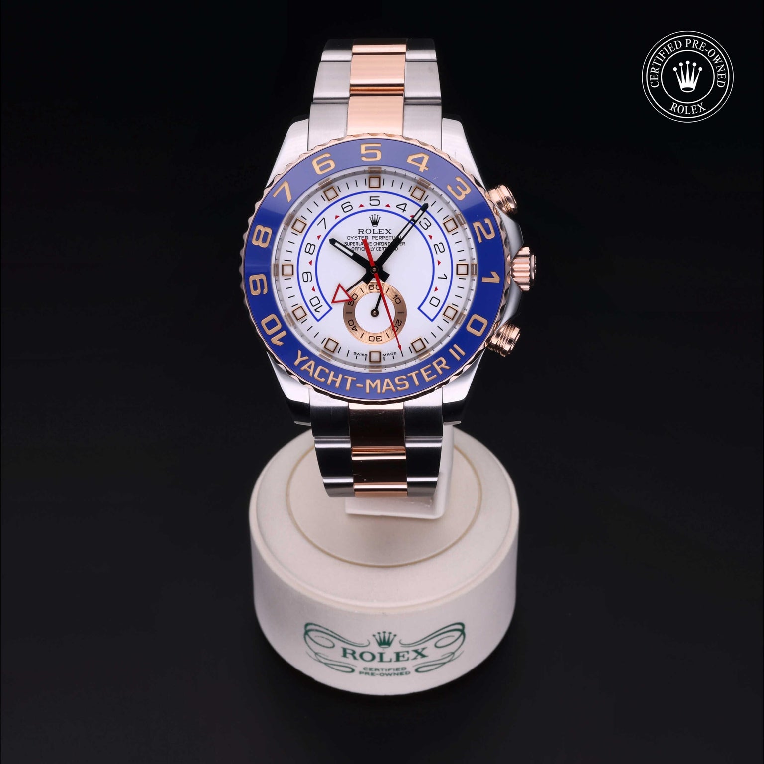 Rolex Certified Pre-owned Yacht-Master M116681-0001 front on black background